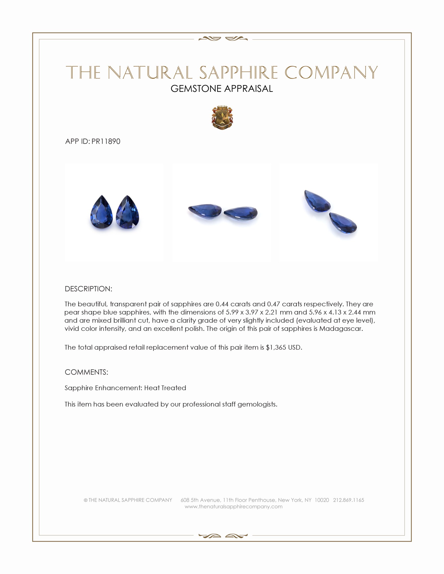0.91 Ct.Tw. Blue Sapphire Pair from Madagascar