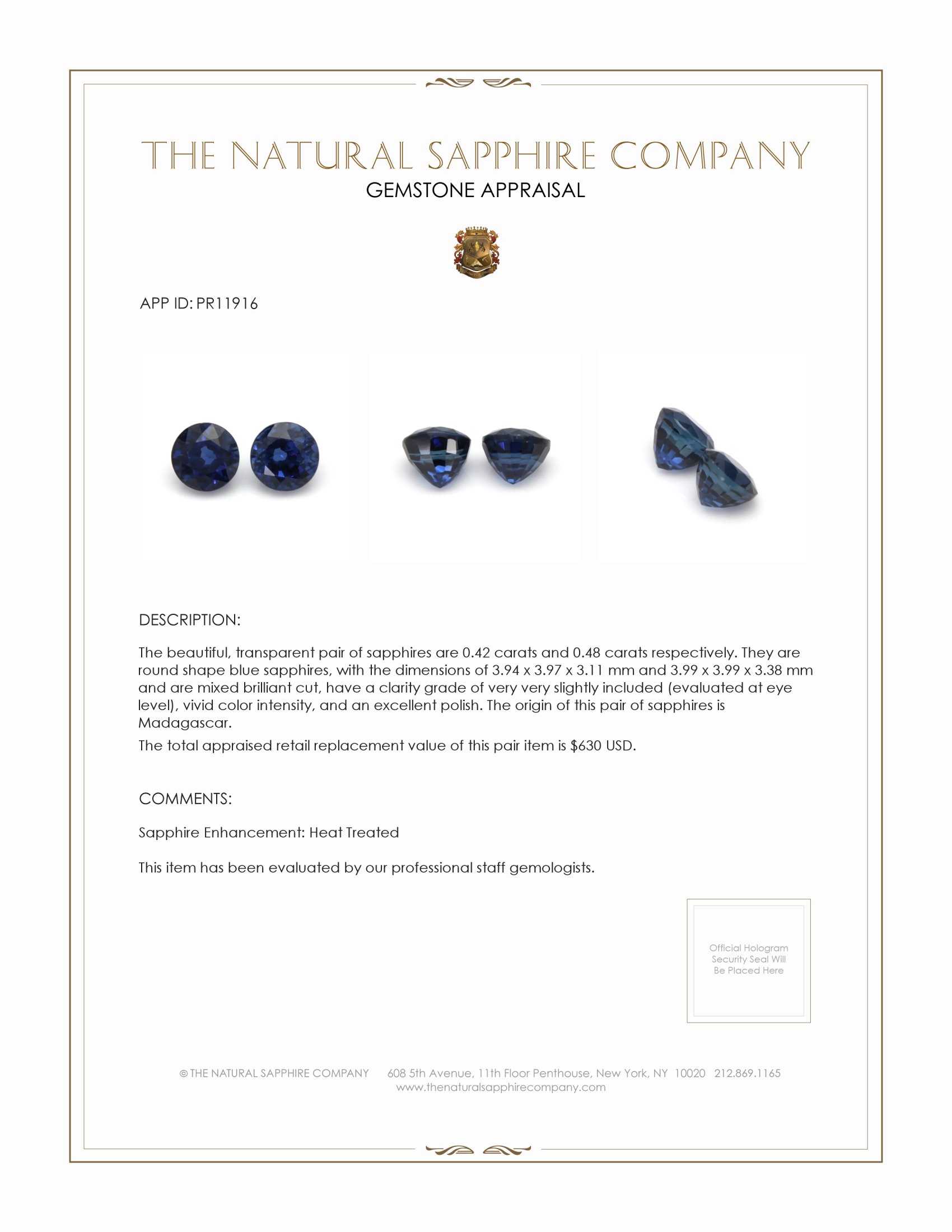 0.90 Ct.Tw. Blue Sapphire Pair from Madagascar