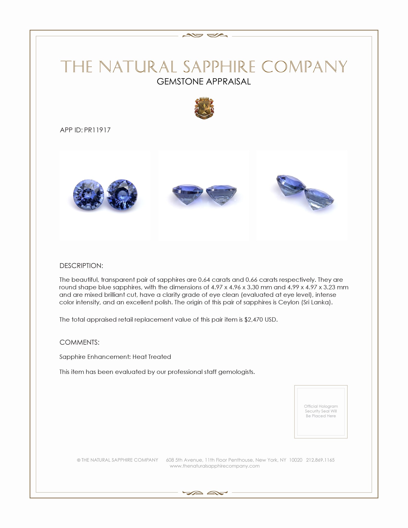 1.30 Ct.Tw. Blue Sapphire Pair from Ceylon (Sri Lanka)