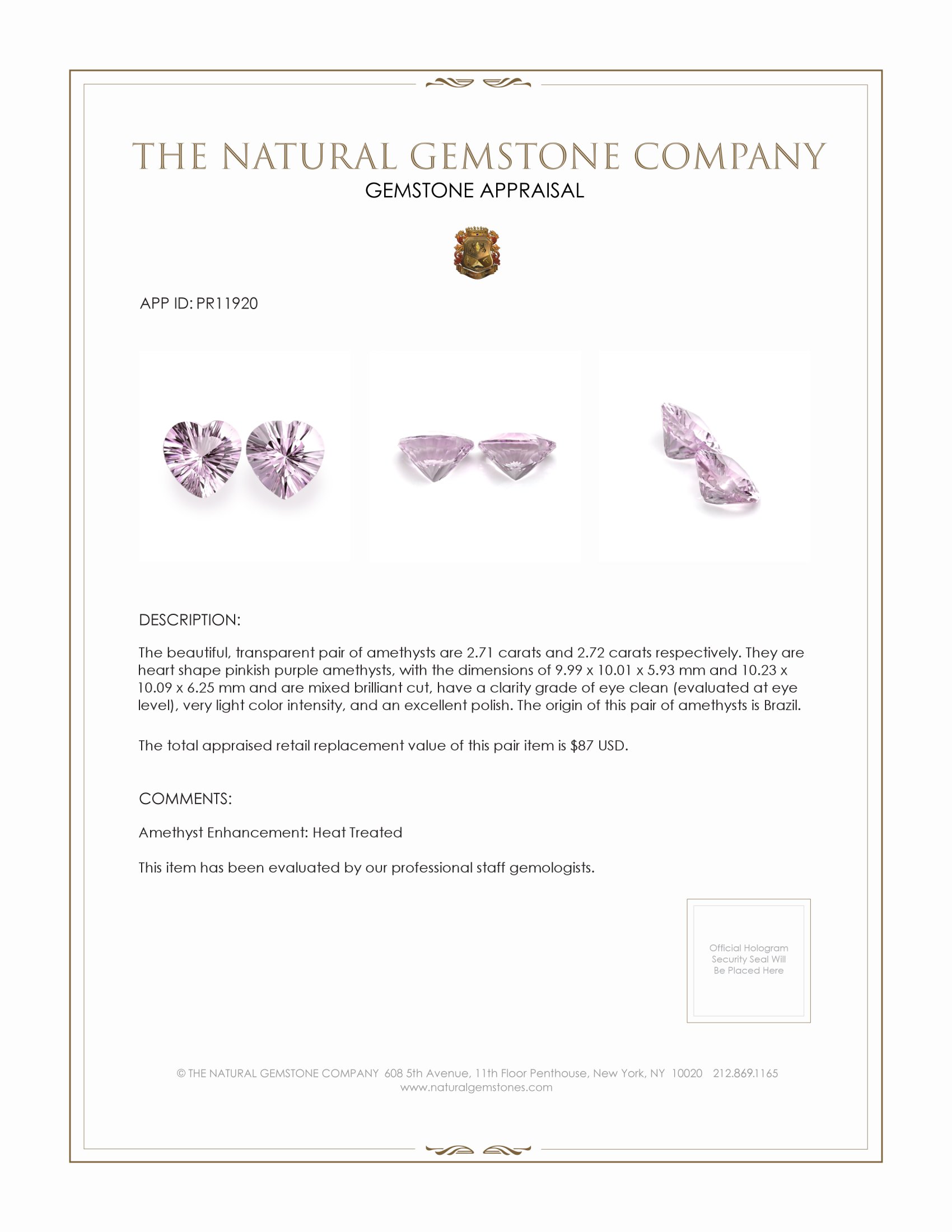 5.43 Ct.Tw. Amethyst Pair from Brazil