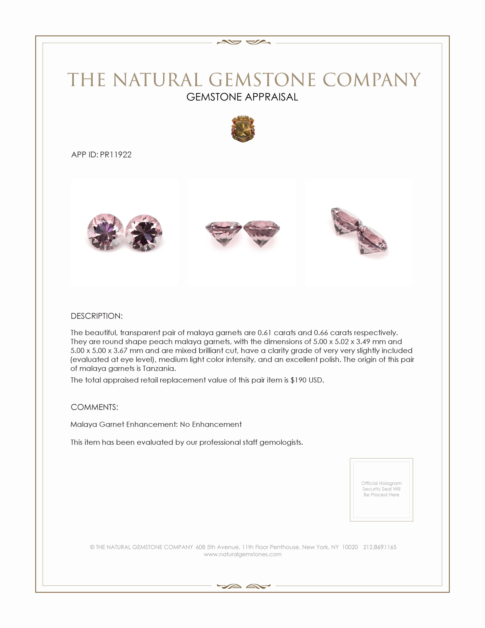 1.27 Ct.Tw. Peach Malaya Garnet Pair from Tanzania