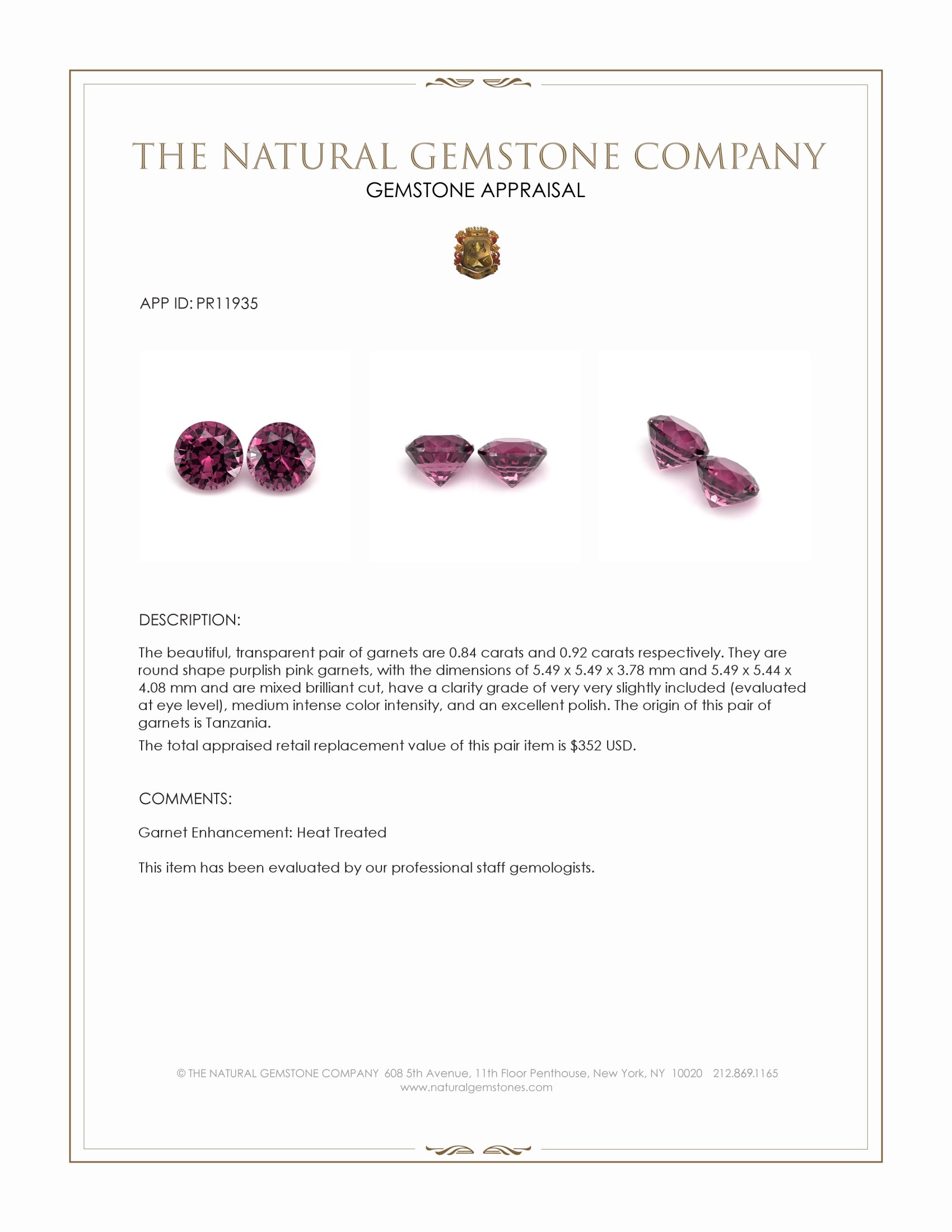 1.76 Ct.Tw. Purplish Pink Garnet Pair from Ceylon (Sri Lanka)