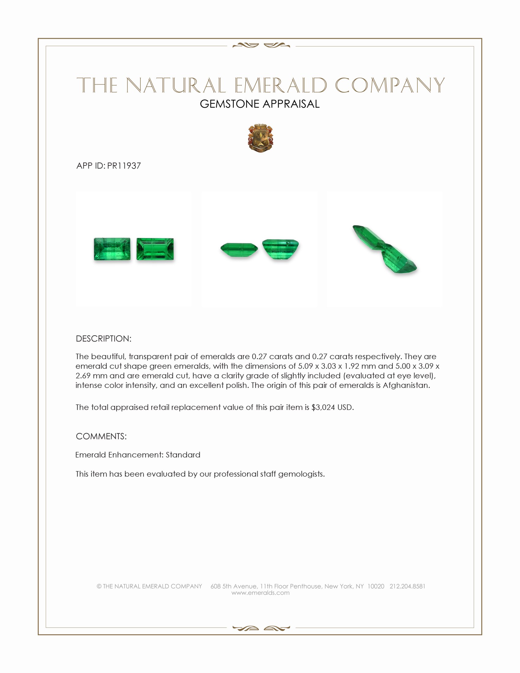 0.54 Ct.Tw. Emerald Pair from Afghanistan