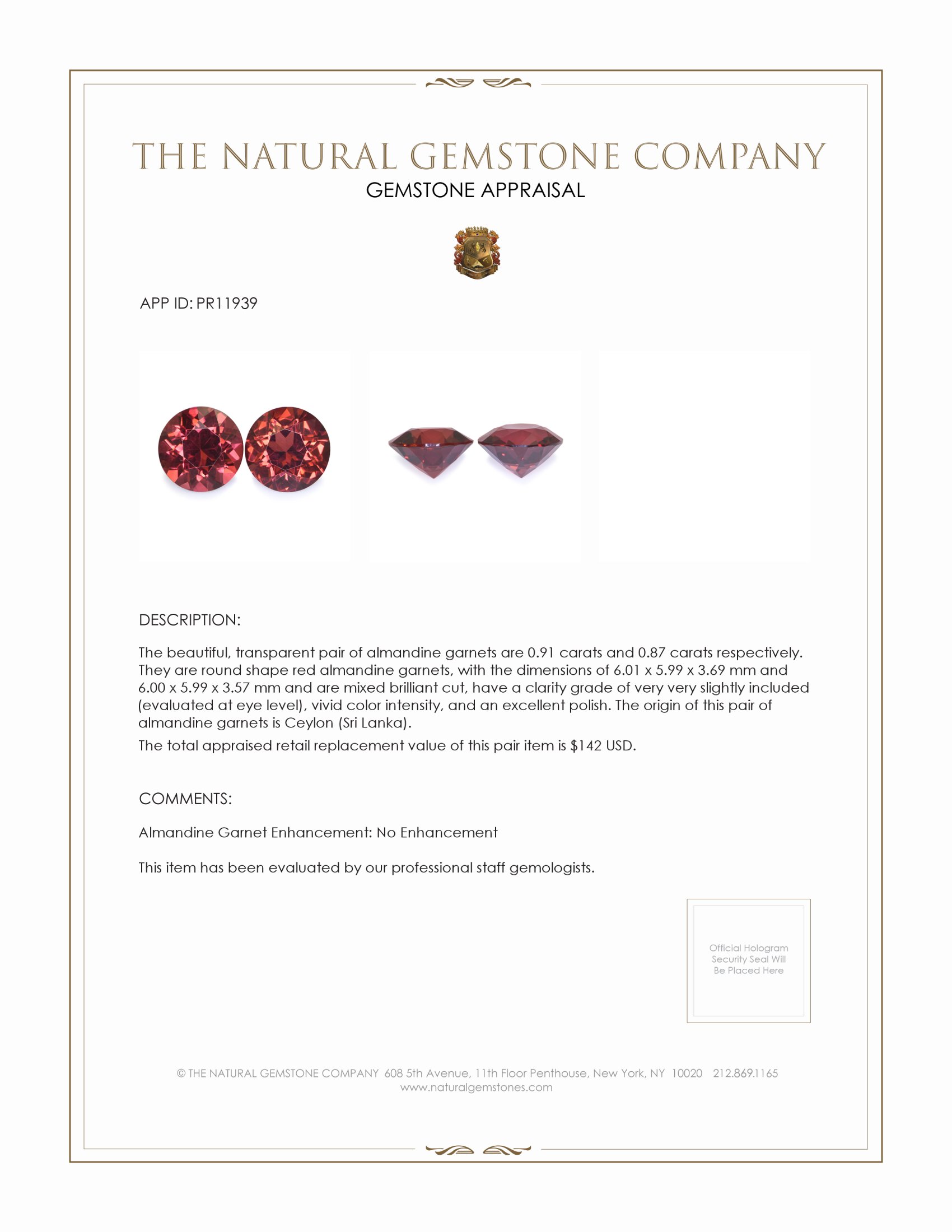 1.78 Ct.Tw. Red Almandine Garnet Pair from Ceylon (Sri Lanka)