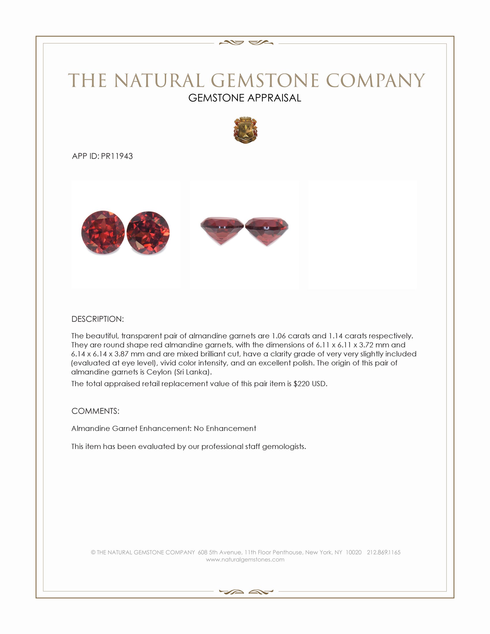 2.20 Ct.Tw. Red Almandine Garnet Pair from Ceylon (Sri Lanka)