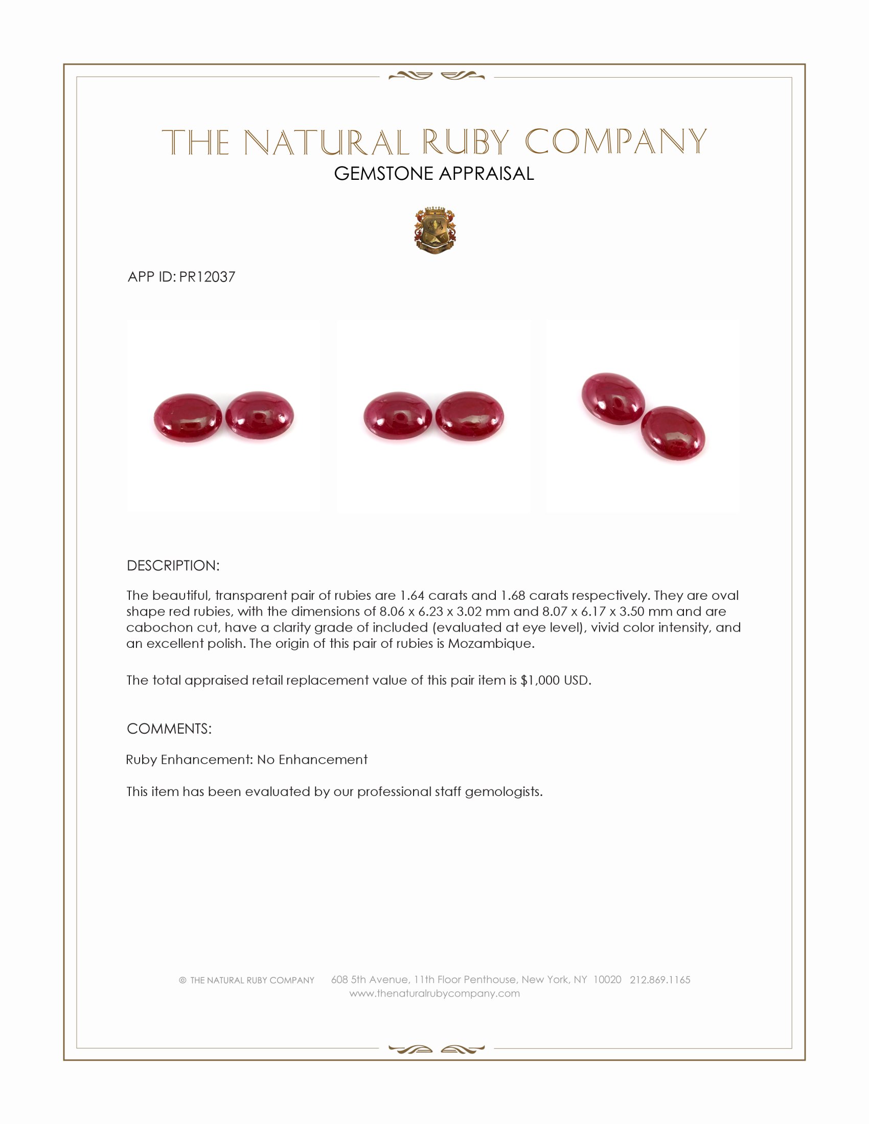 3.32 Ct.Tw. Cabochon Ruby Pair from Mozambique