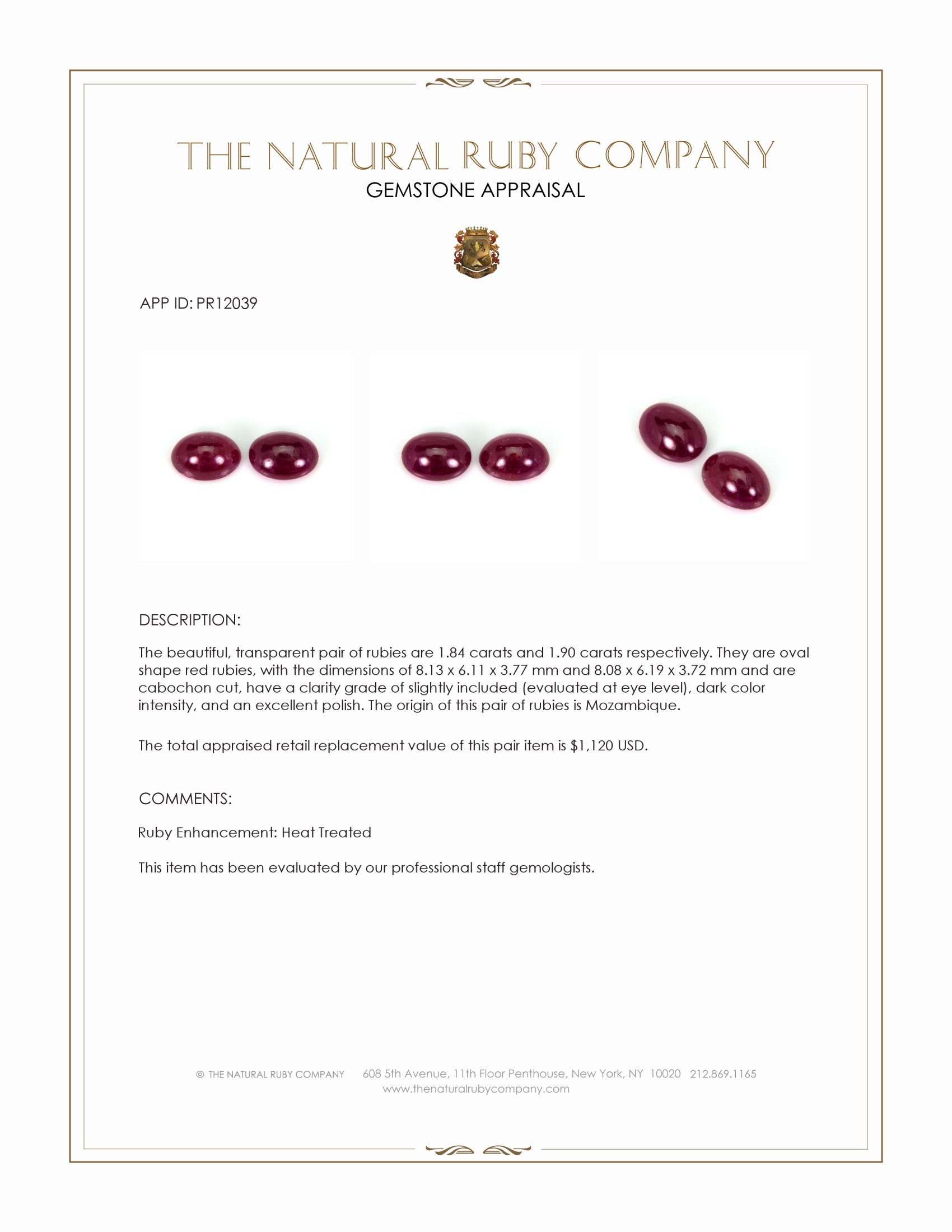 3.74 Ct.Tw. Cabochon Ruby Pair from Mozambique