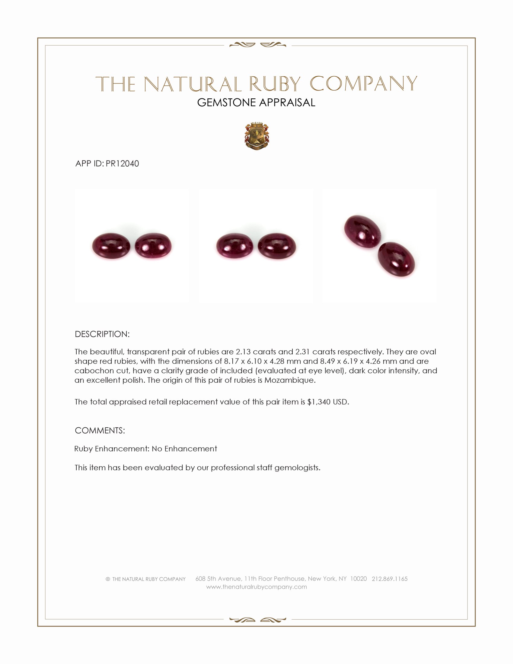 4.44 Ct.Tw. Cabochon Ruby Pair from Mozambique