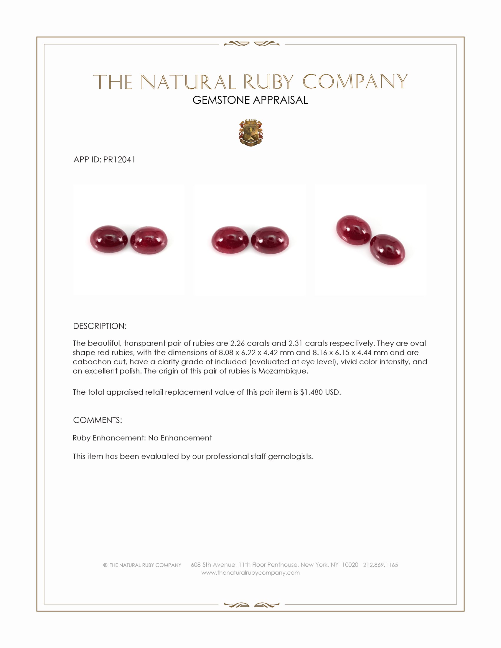 4.57 Ct.Tw. Cabochon Ruby Pair from Mozambique