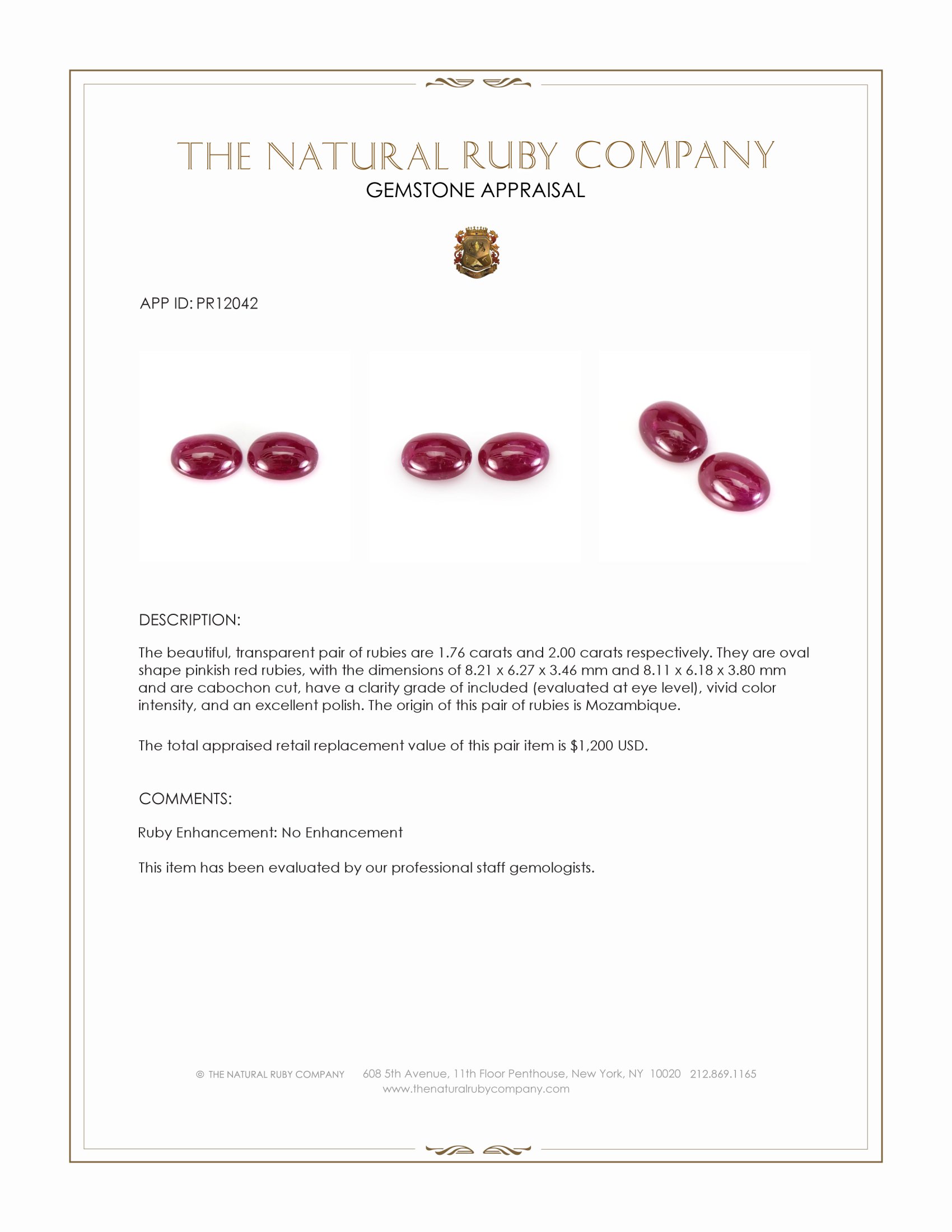 3.76 Ct.Tw. Pinkish Red Cabochon Ruby Pair from Mozambique