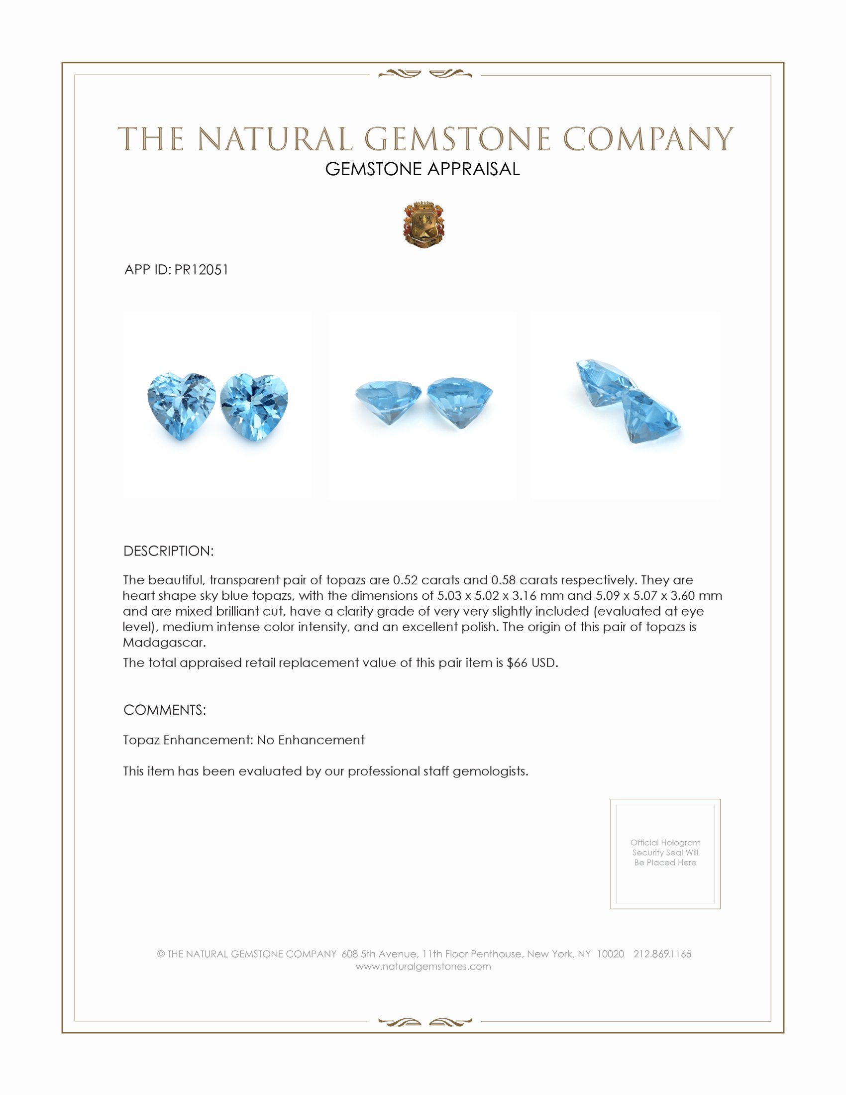 1.10 Ct.Tw. Sky Blue Topaz Pair from Madagascar