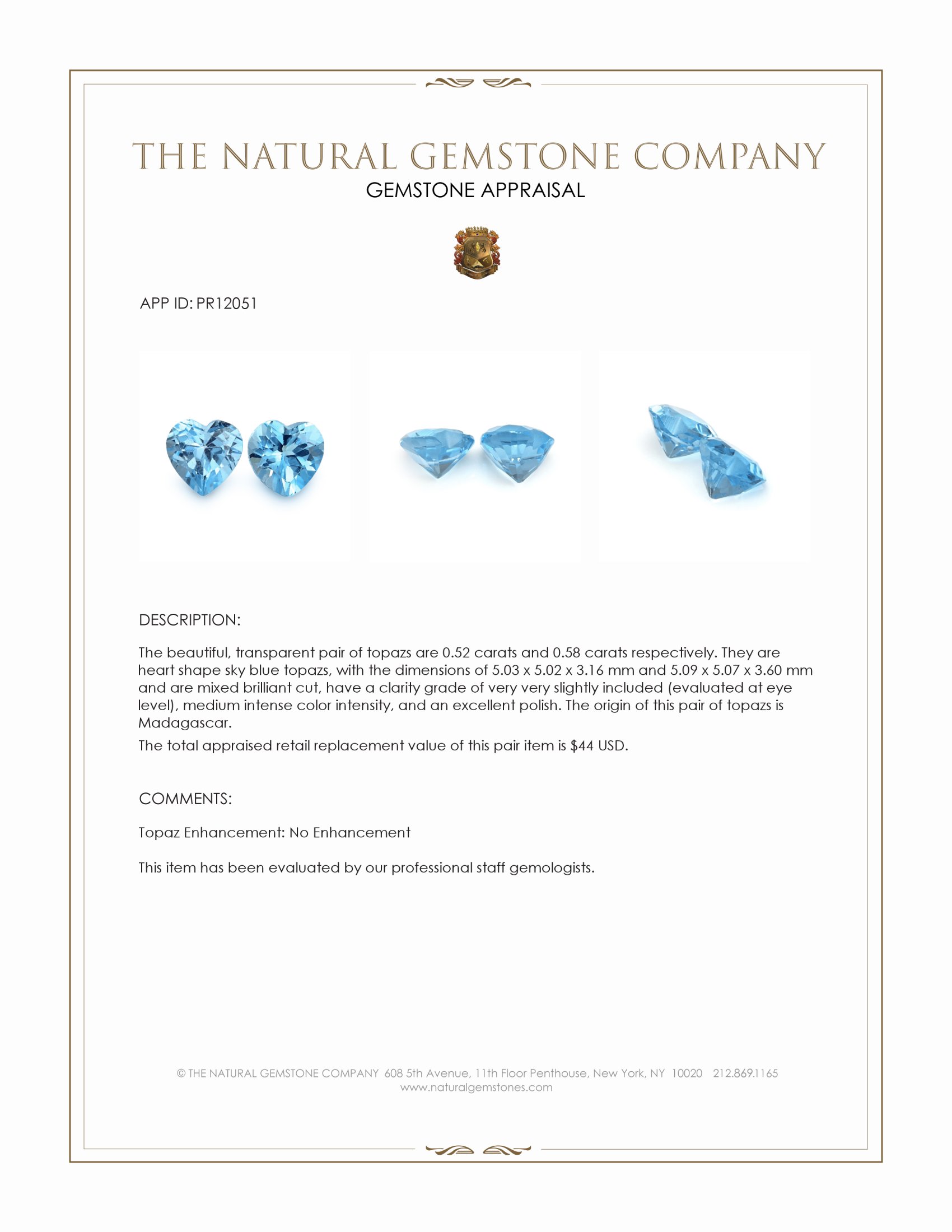 1.10 Ct.Tw. Topaz Pair from Madagascar