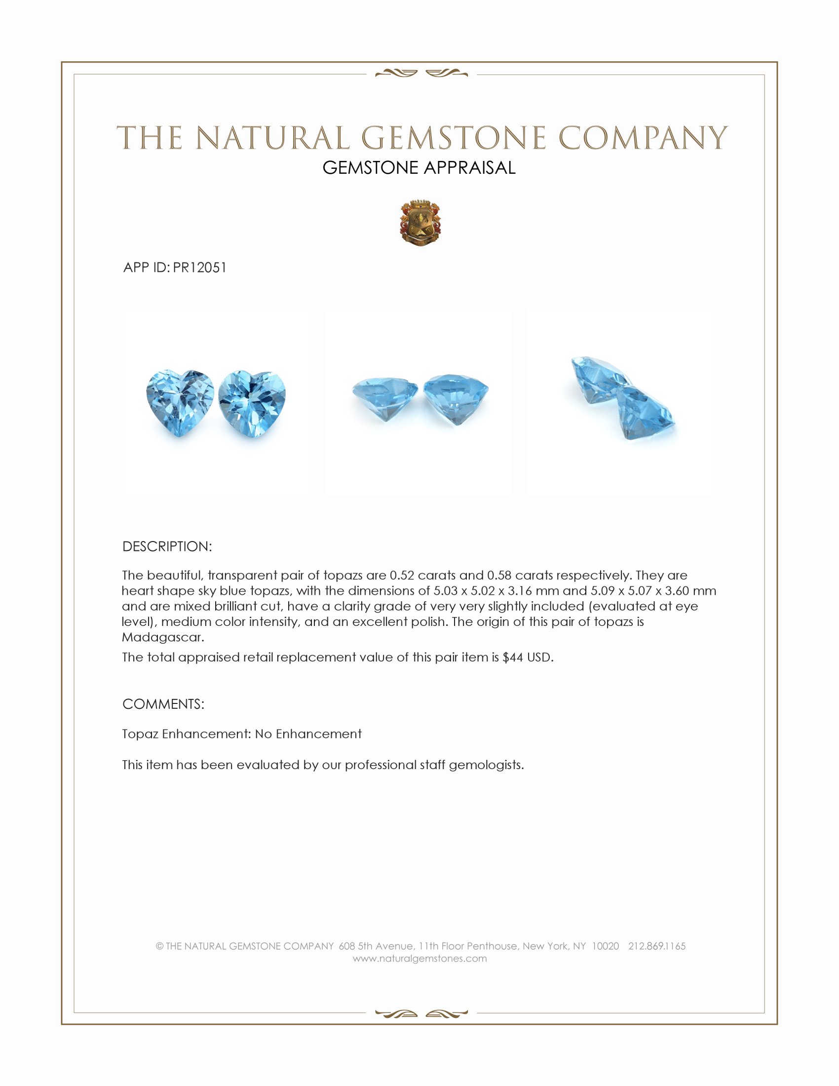 1.10 Ct.Tw. Topaz Pair from Madagascar