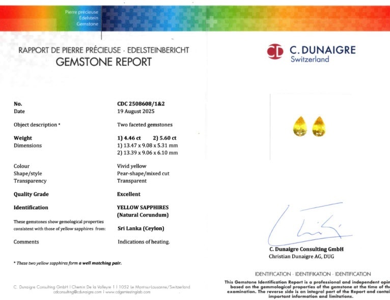 10.06 Ct.Tw. Yellow Sapphire Pair from Ceylon (Sri Lanka)