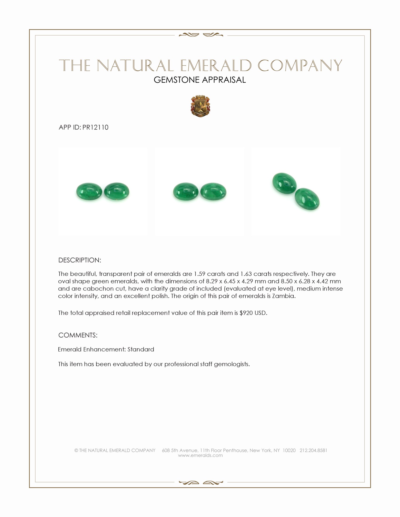 3.22 Ct.Tw. Cabochon Emerald Pair from Zambia