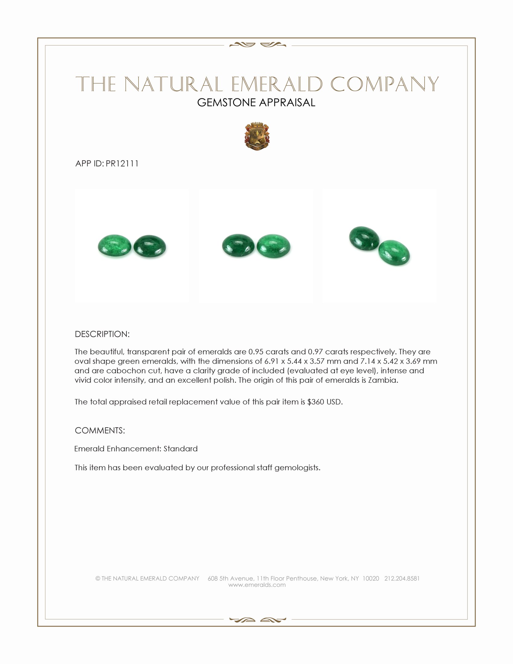 1.92 Ct.Tw. Cabochon Emerald Pair from Zambia