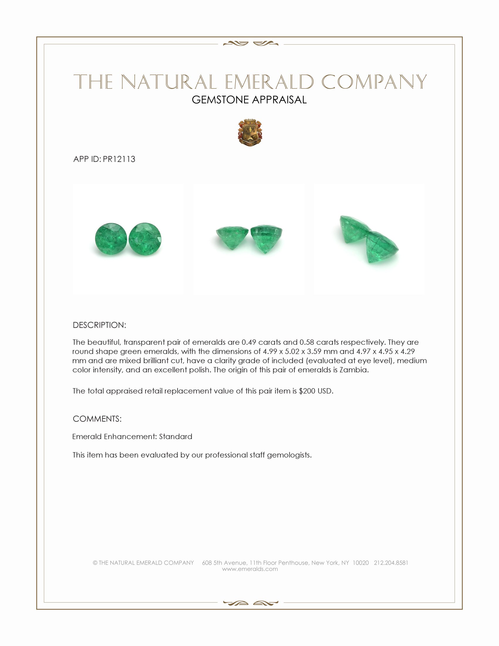 1.07 Ct.Tw. Emerald Pair from Zambia