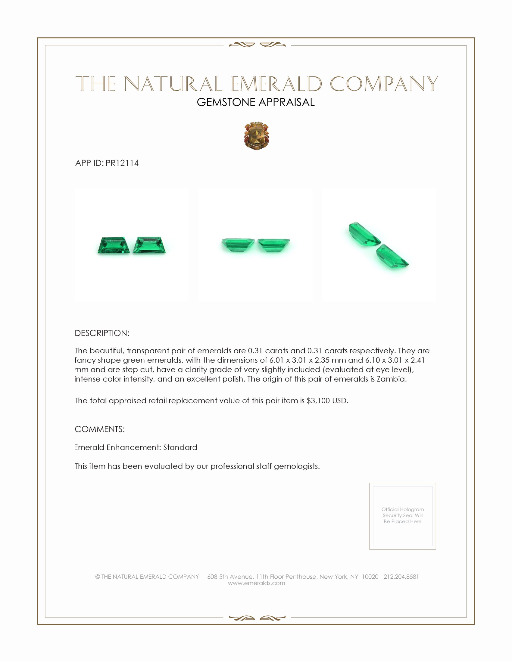 0.62 Ct.Tw. Emerald Pair from Zambia
