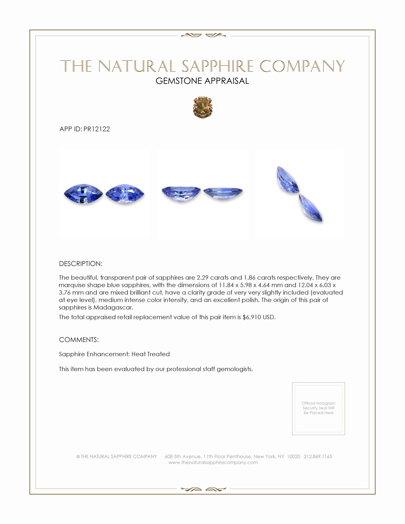 4.15 Ct.Tw. Blue Sapphire Pair from Madagascar