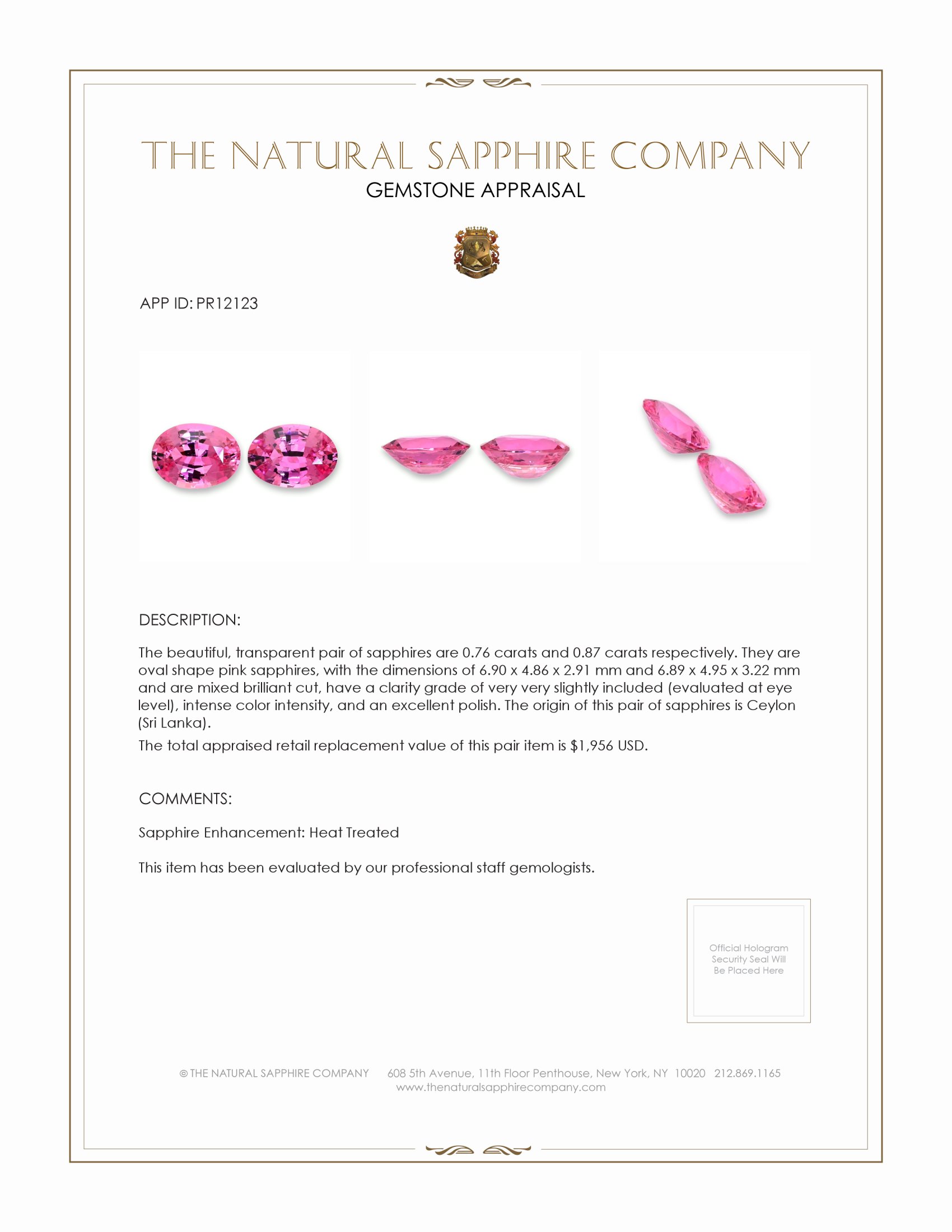 1.63 Ct.Tw. Pink Sapphire Pair from Ceylon (Sri Lanka)