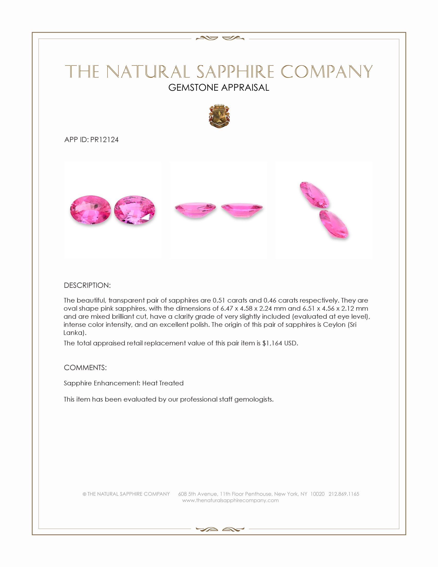 0.97 Ct.Tw. Pink Sapphire Pair from Ceylon (Sri Lanka)