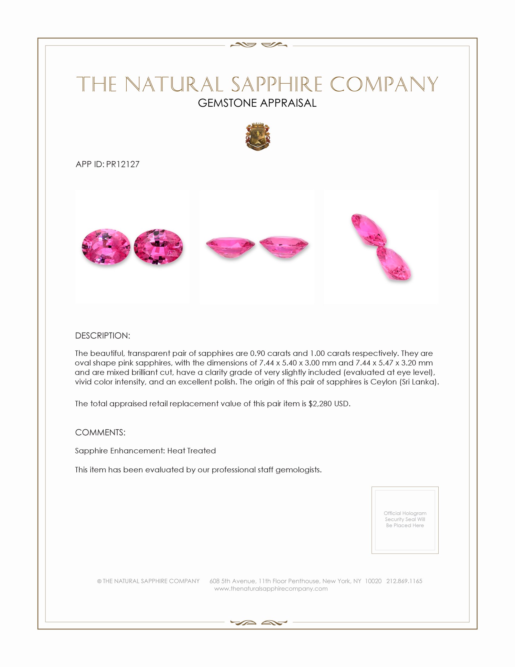 1.90 Ct.Tw. Pink Sapphire Pair from Ceylon (Sri Lanka)