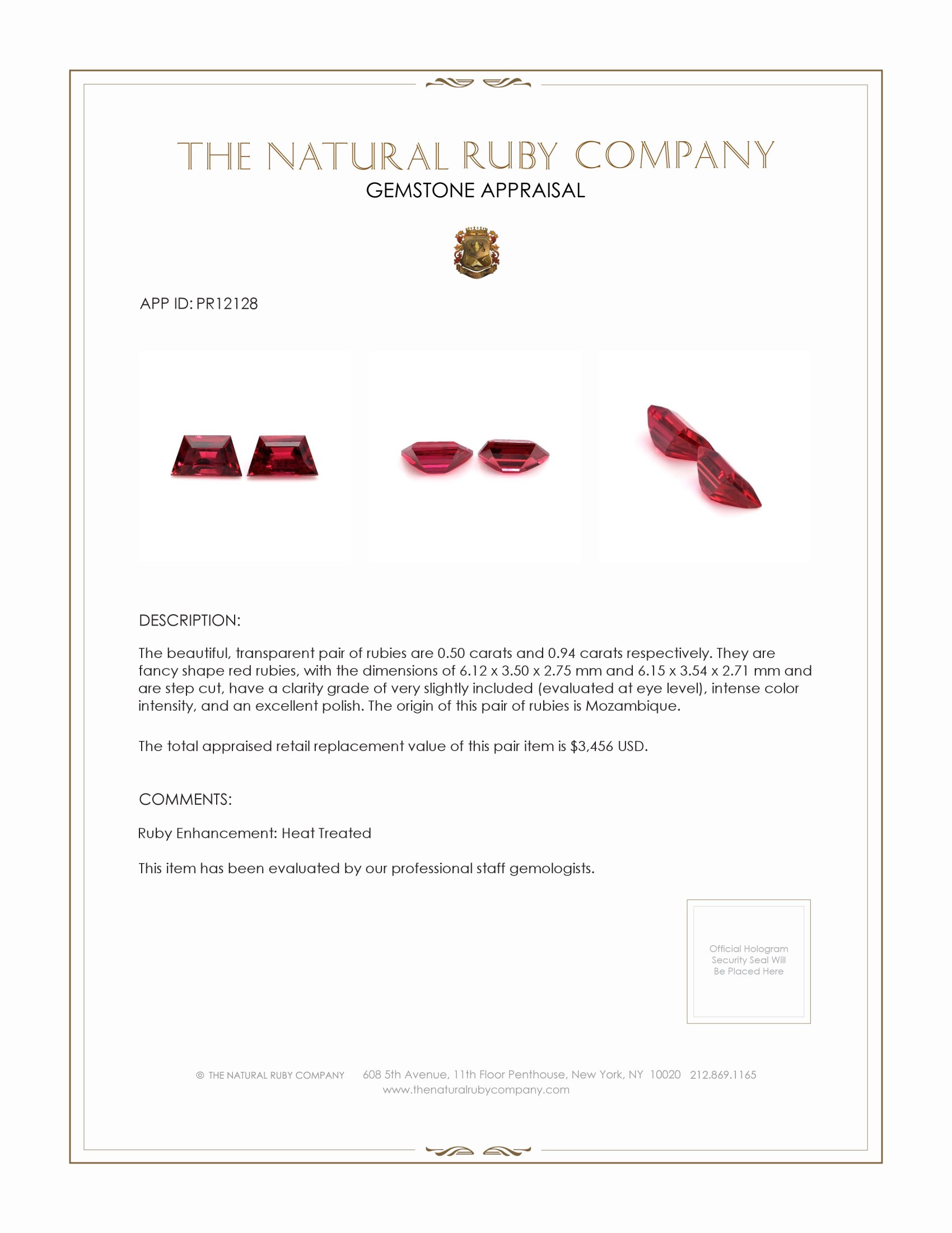 1.06 Ct.Tw. Ruby Pair from Mozambique