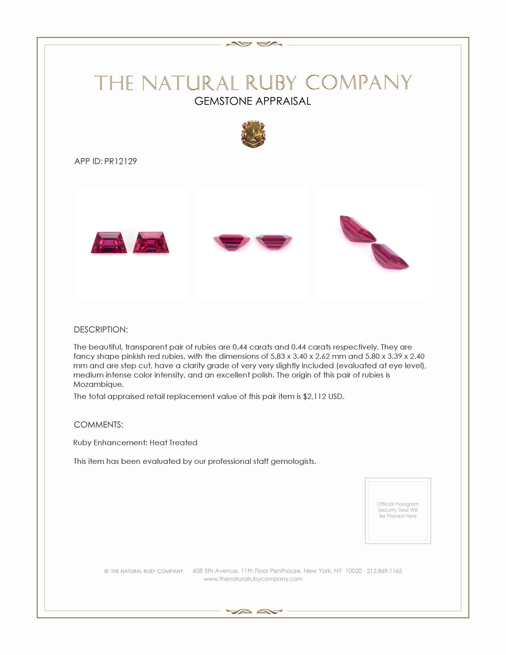 0.88 Ct.Tw. Ruby Pair from Mozambique