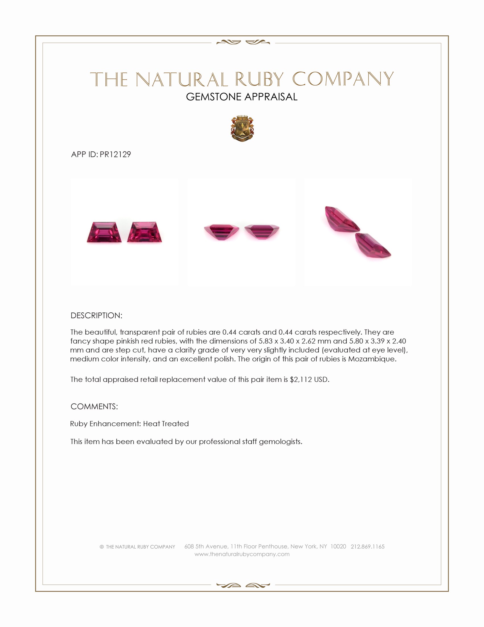 0.88 Ct.Tw. Pinkish Red Ruby Pair from Mozambique