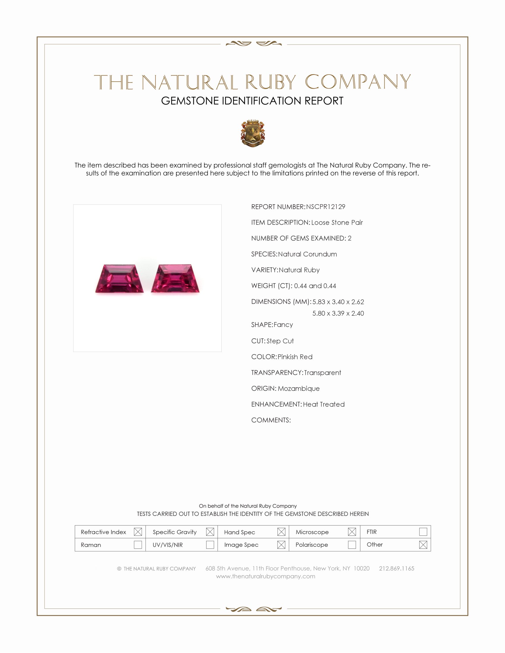 0.88 Ct.Tw. Pinkish Red Ruby Pair from Mozambique