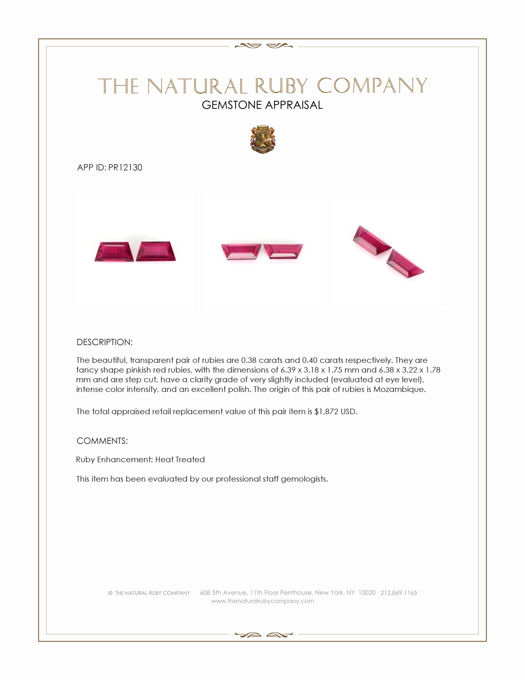 0.78 Ct.Tw. Ruby Pair from Mozambique