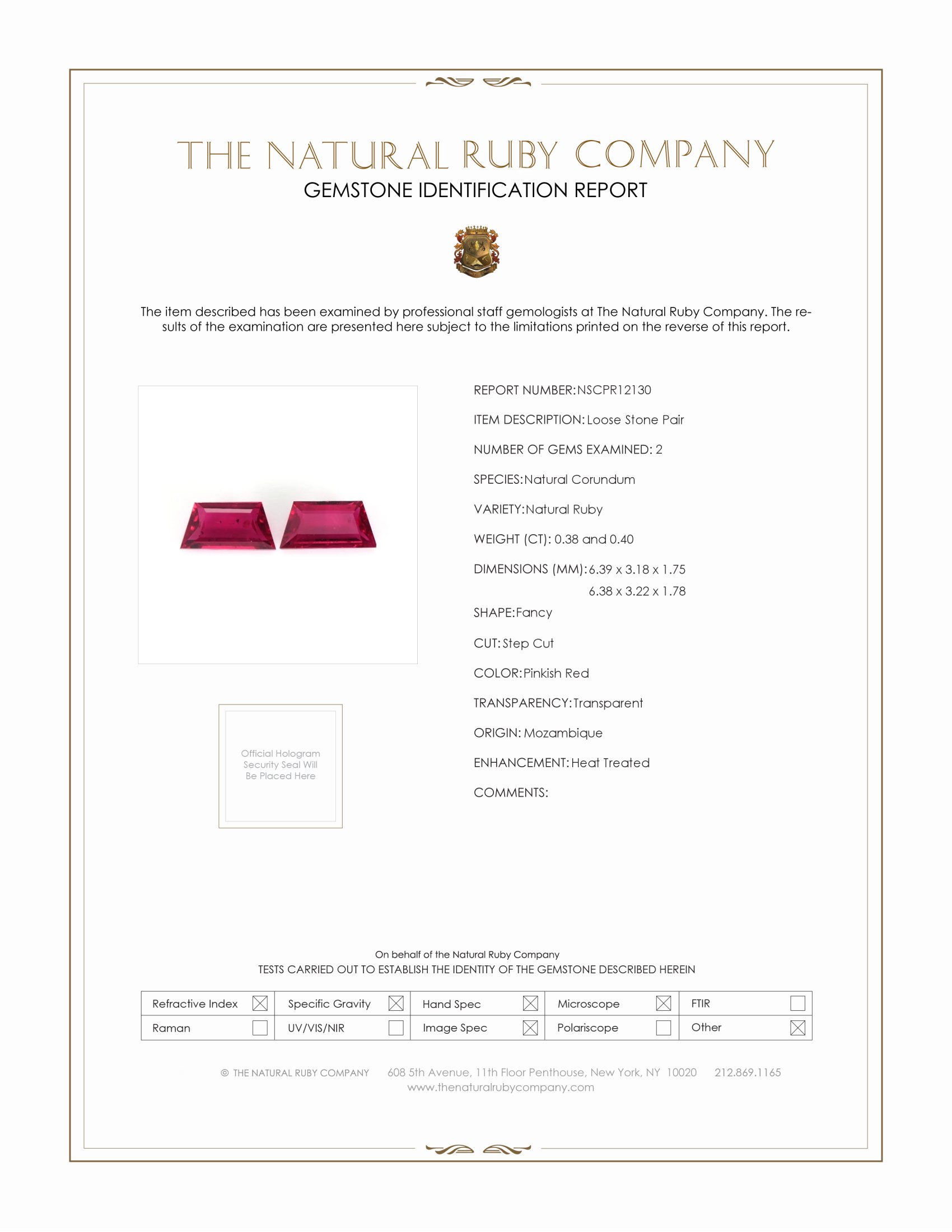 0.78 Ct.Tw. Pinkish Red Ruby Pair from Mozambique
