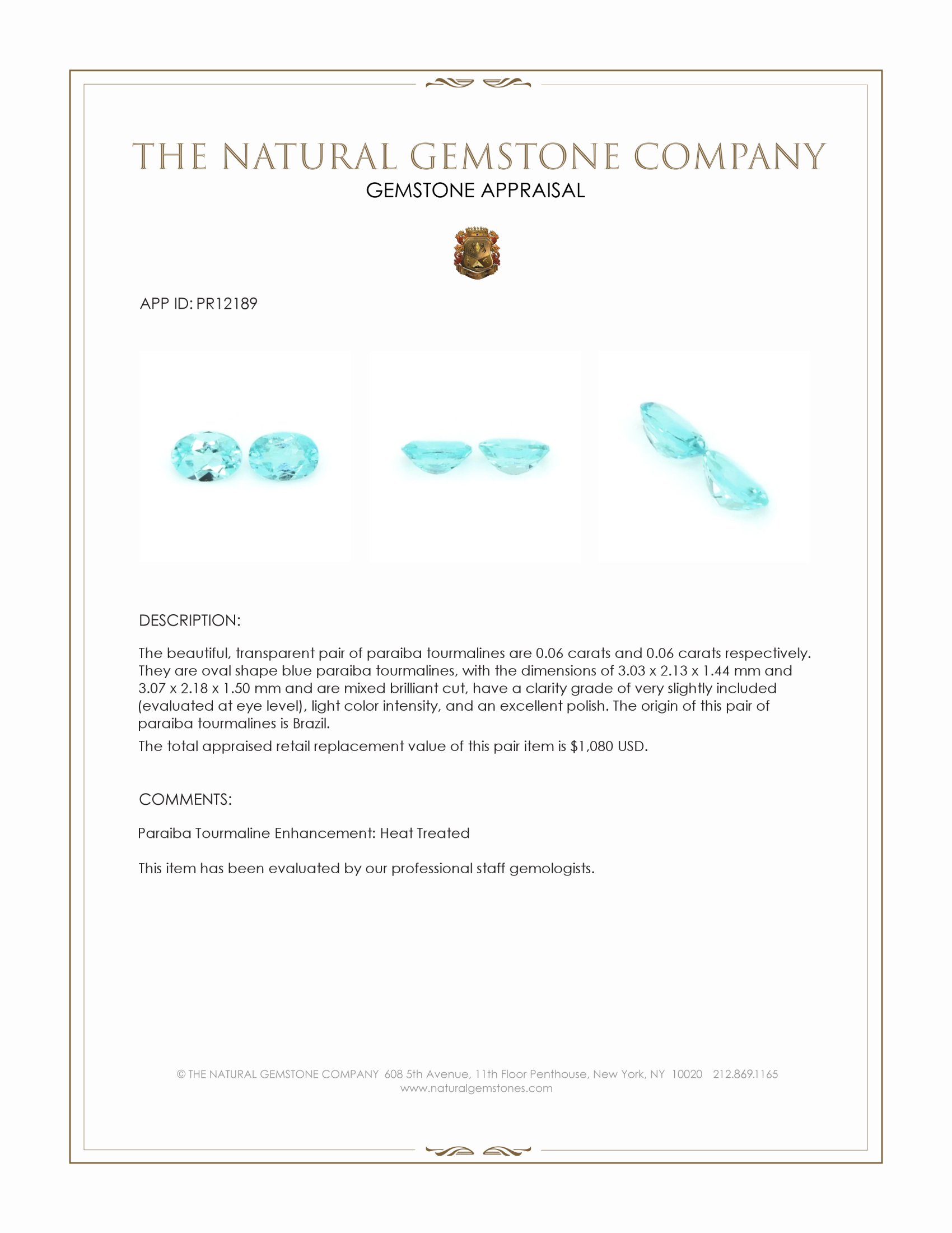 0.12 Ct.Tw. Paraiba Tourmaline Pair from Brazil