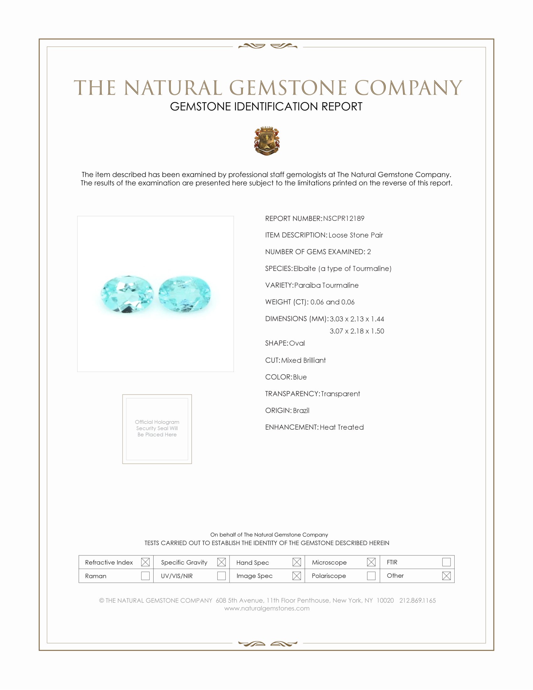 0.12 Ct.Tw. Paraiba Tourmaline Pair from Brazil