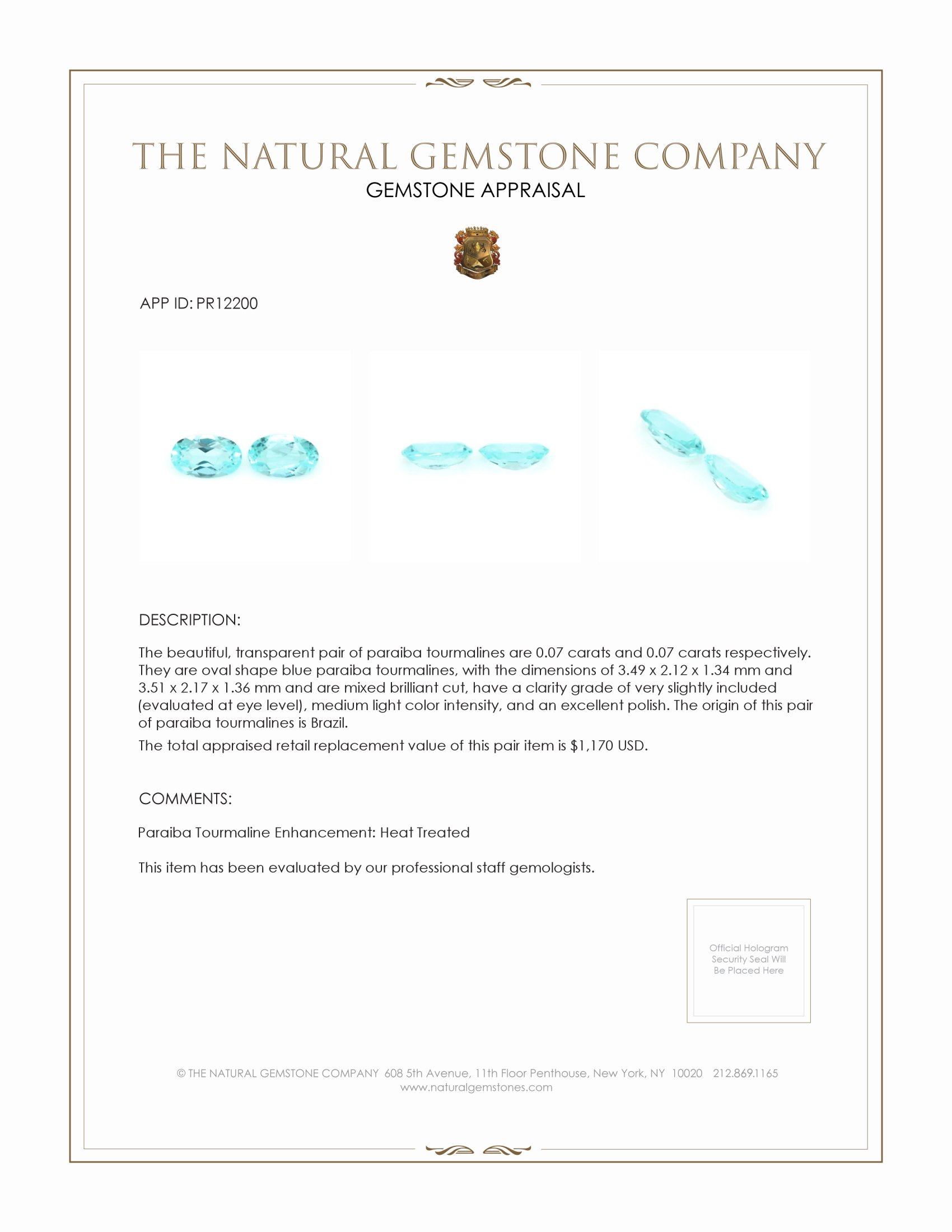 0.14 Ct.Tw. Blue Paraiba Tourmaline Pair from Brazil