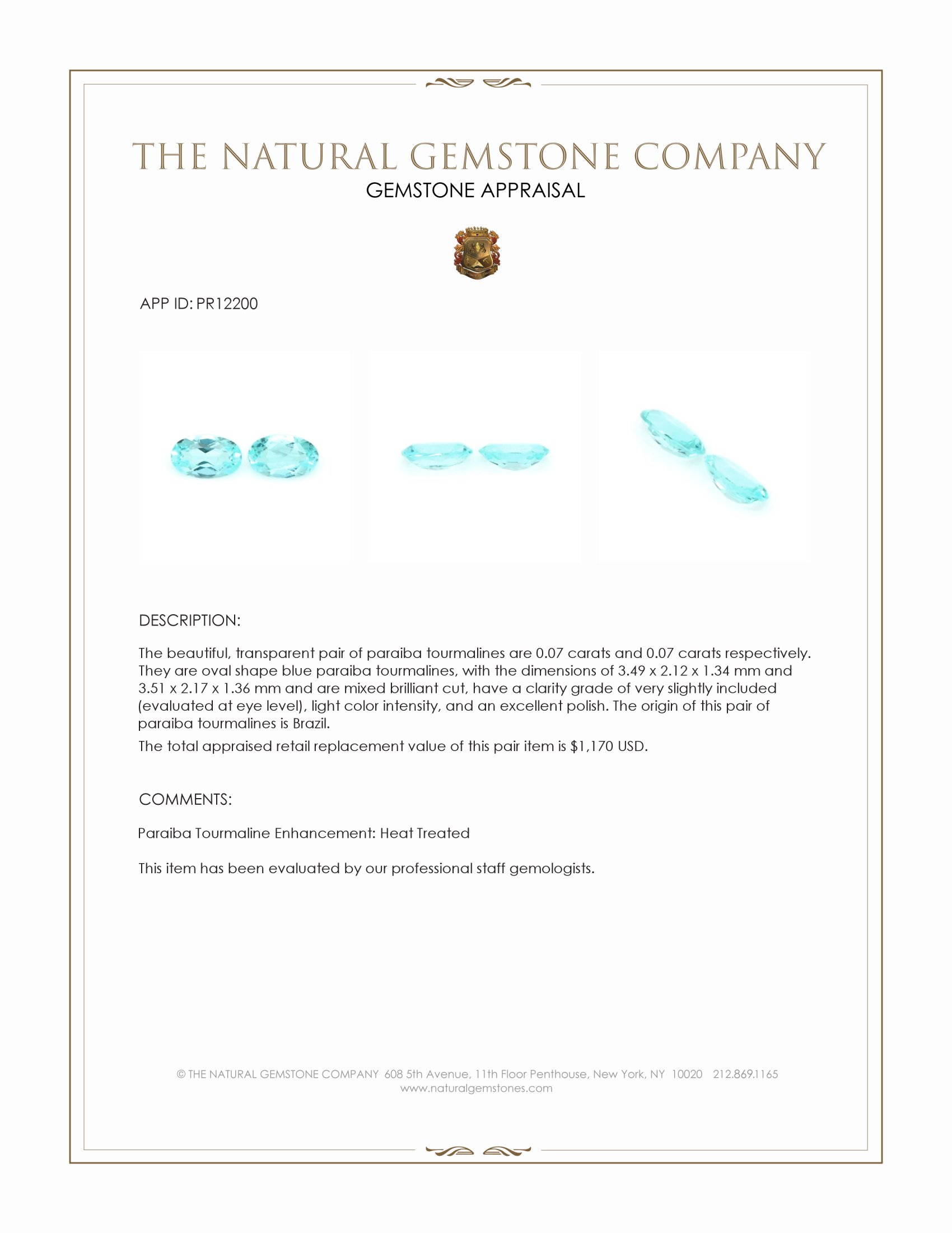 0.14 Ct.Tw. Paraiba Tourmaline Pair from Brazil