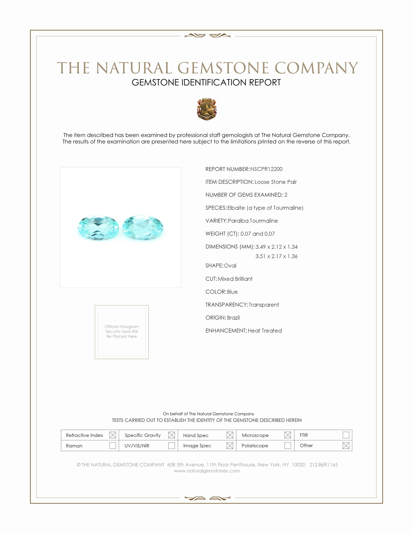 0.14 Ct.Tw. Blue Paraiba Tourmaline Pair from Brazil