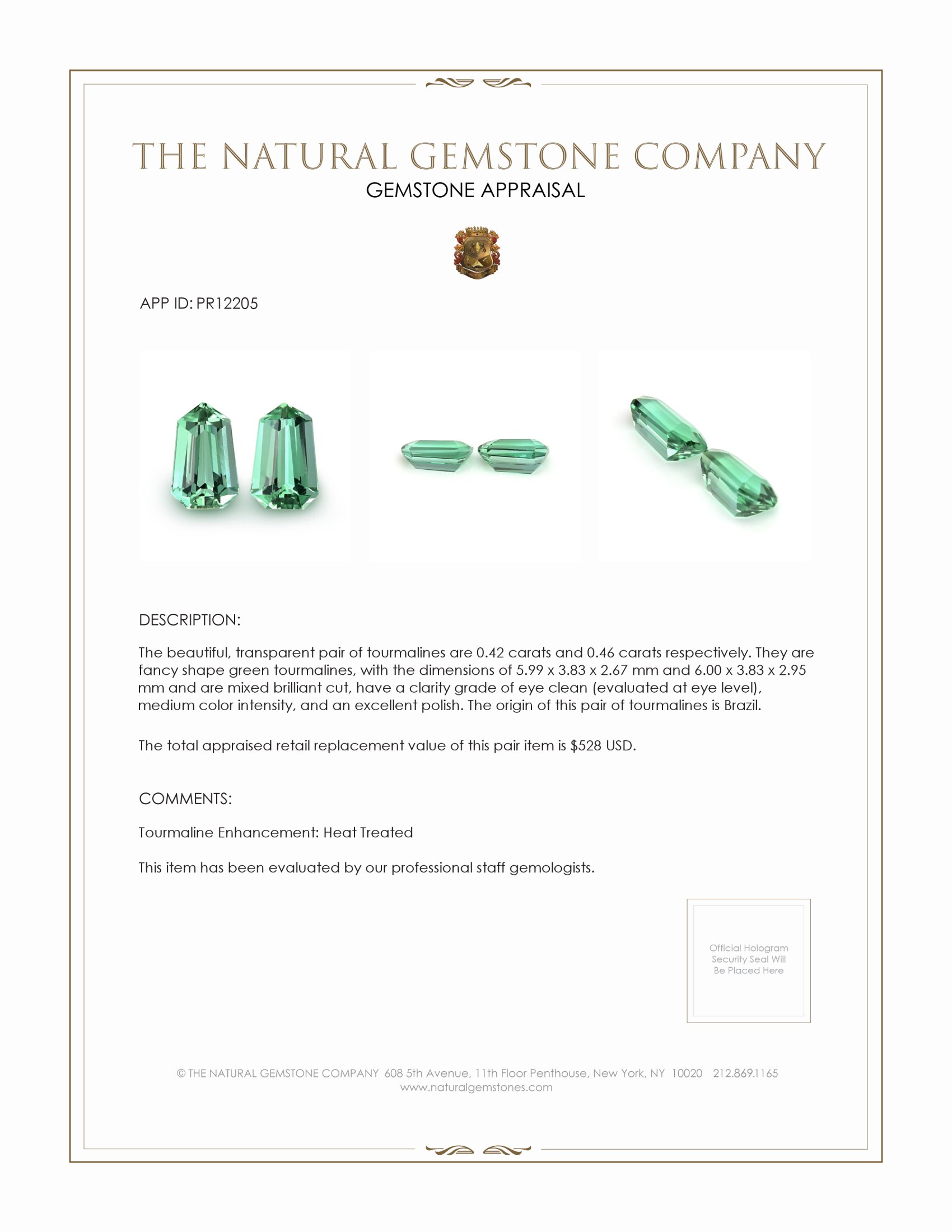 0.88 Ct.Tw. Tourmaline Pair from Brazil