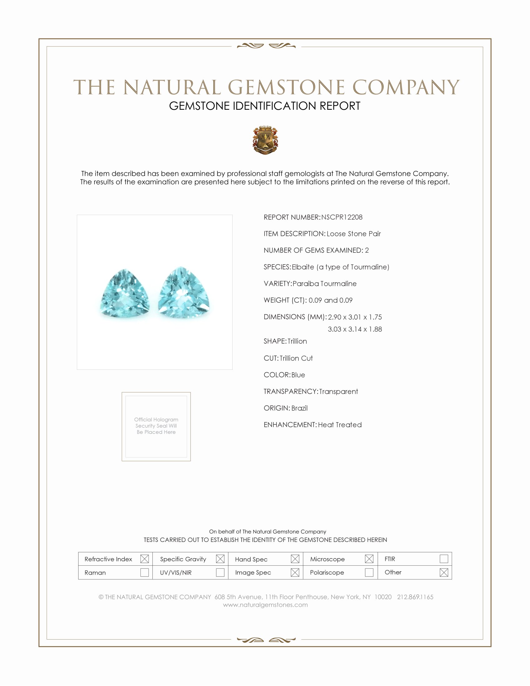 0.18 Ct.Tw. Blue Paraiba Tourmaline Pair from Brazil