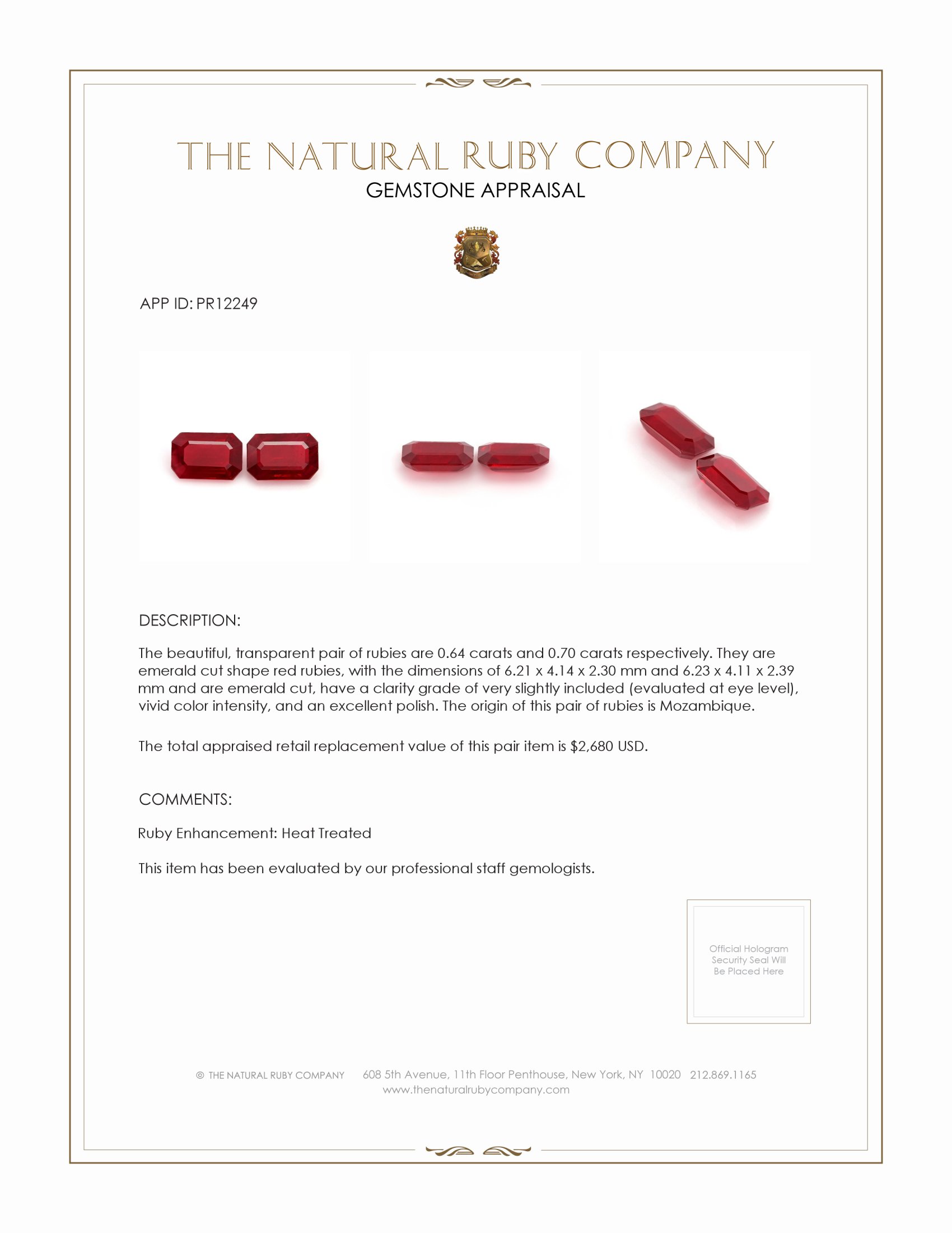 1.34 Ct.Tw. Ruby Pair from Mozambique