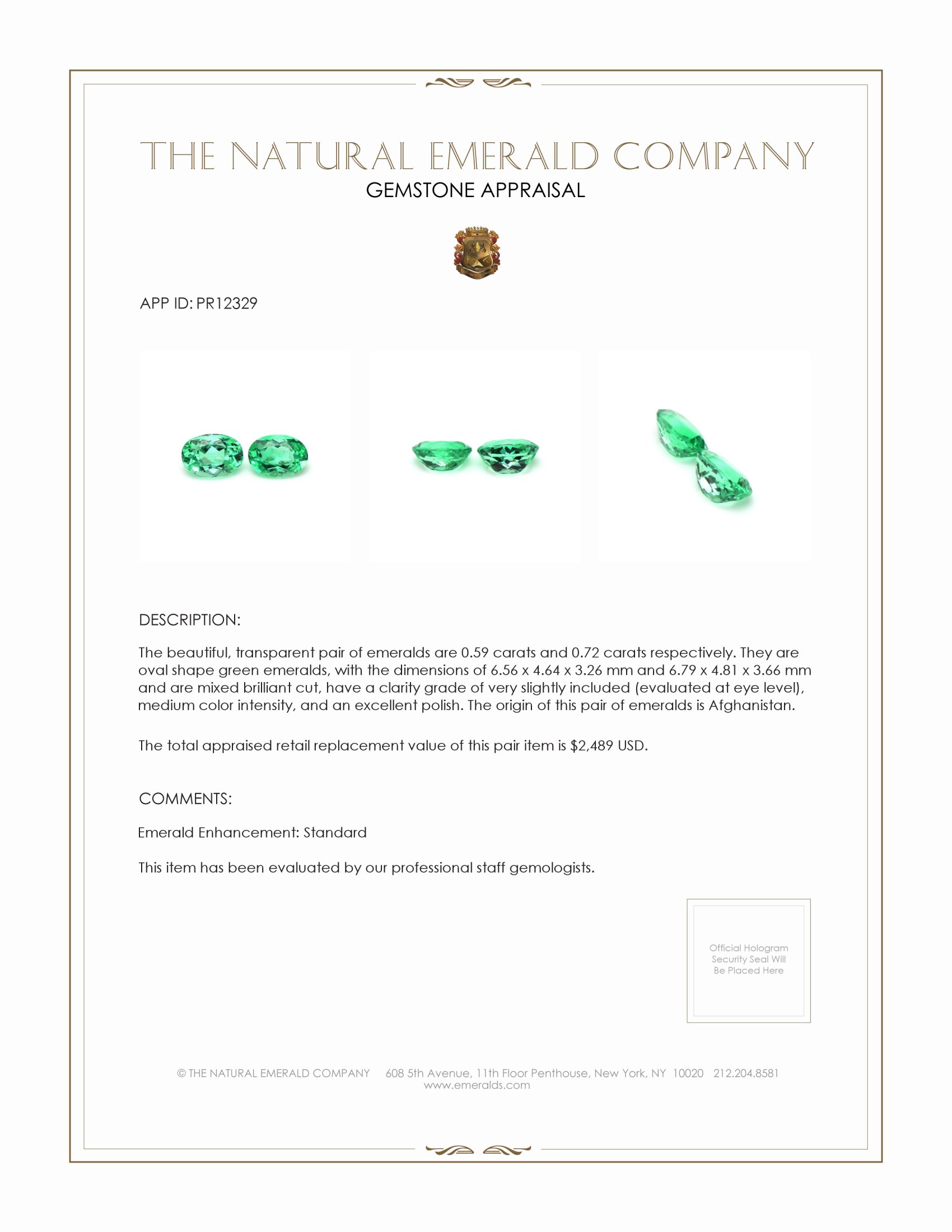 1.31 Ct.Tw. Emerald Pair from Afghanistan