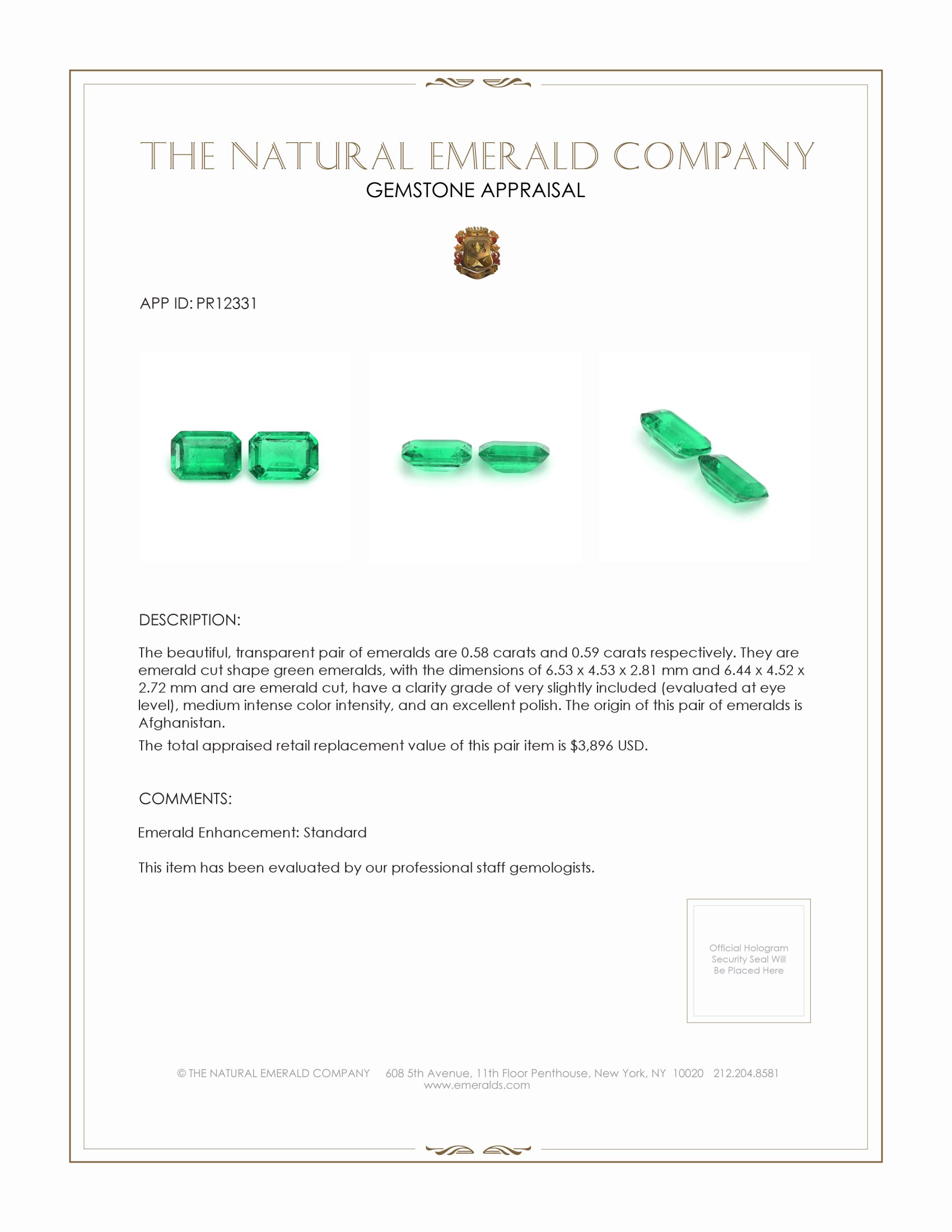 1.17 Ct.Tw. Emerald Pair from Afghanistan