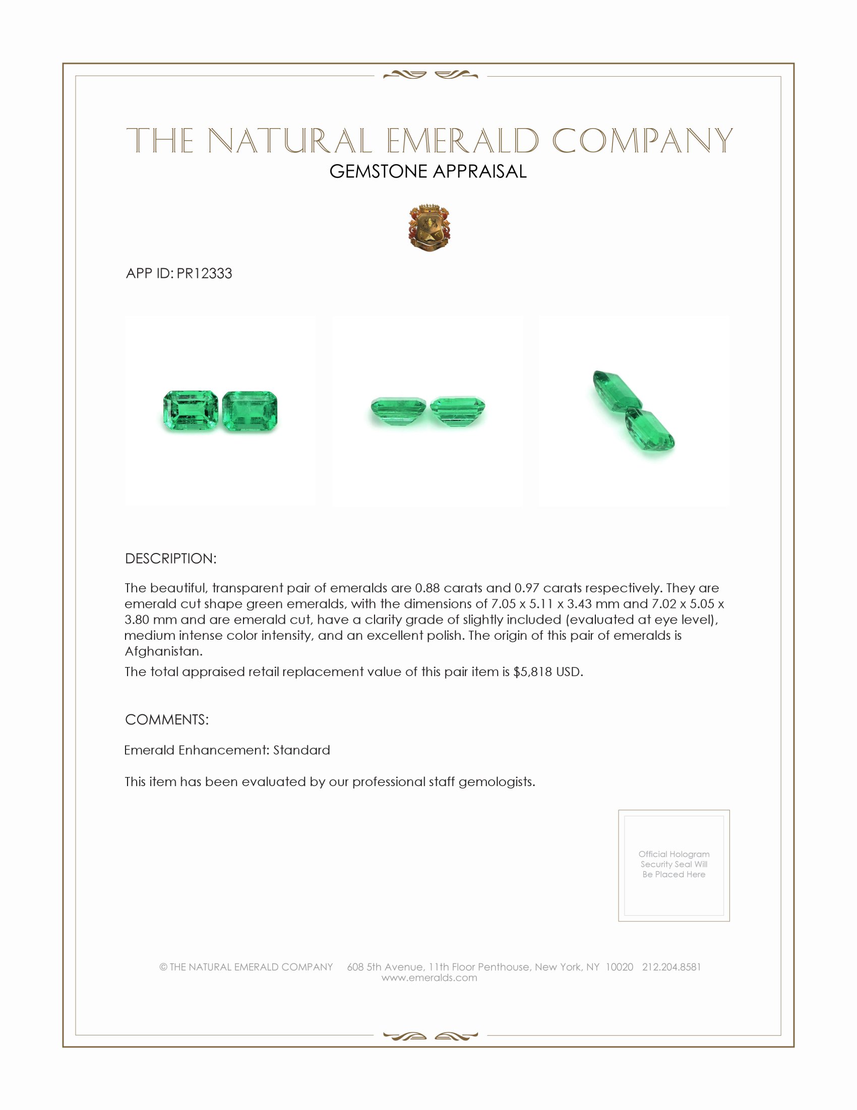 1.85 Ct.Tw. Emerald Pair from Afghanistan