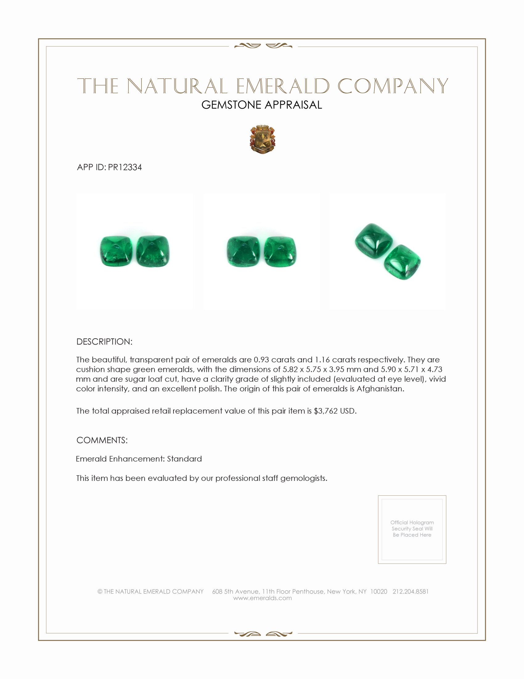 2.09 Ct.Tw. Cabochon Emerald Pair from Afghanistan