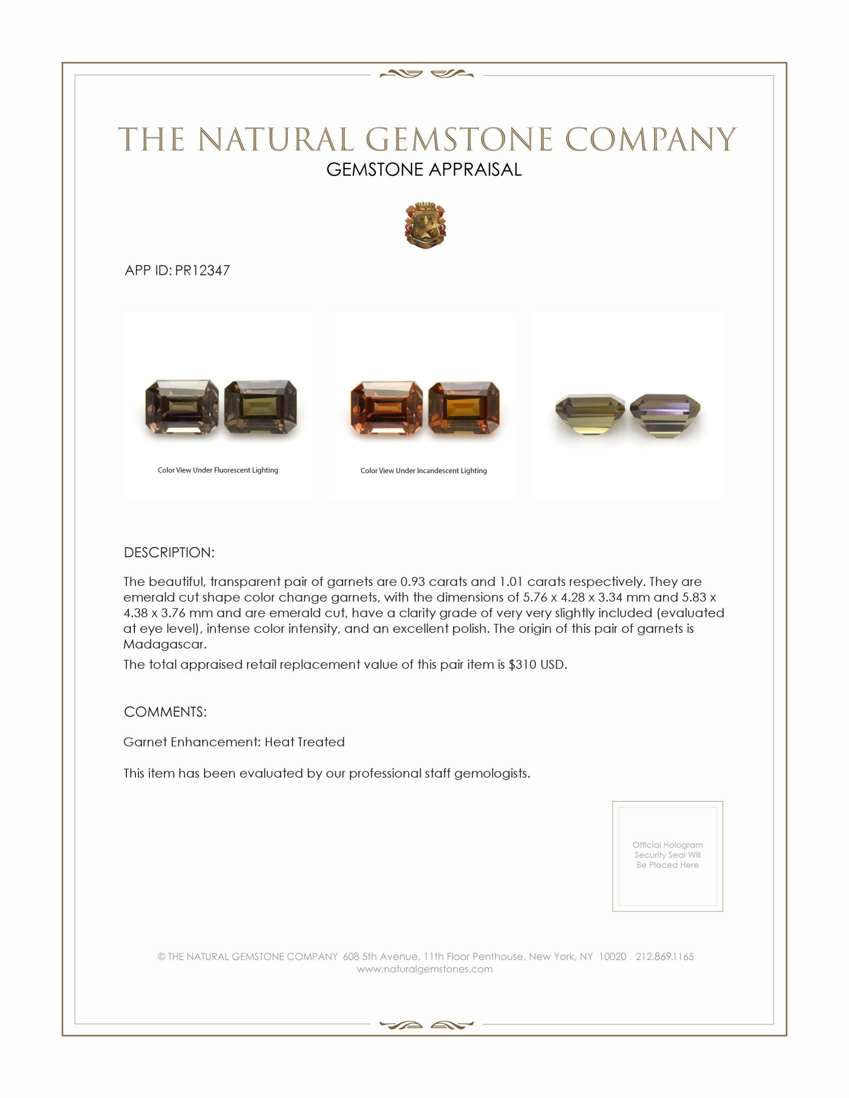 1.94 Ct.Tw. Garnet Pair from Madagascar