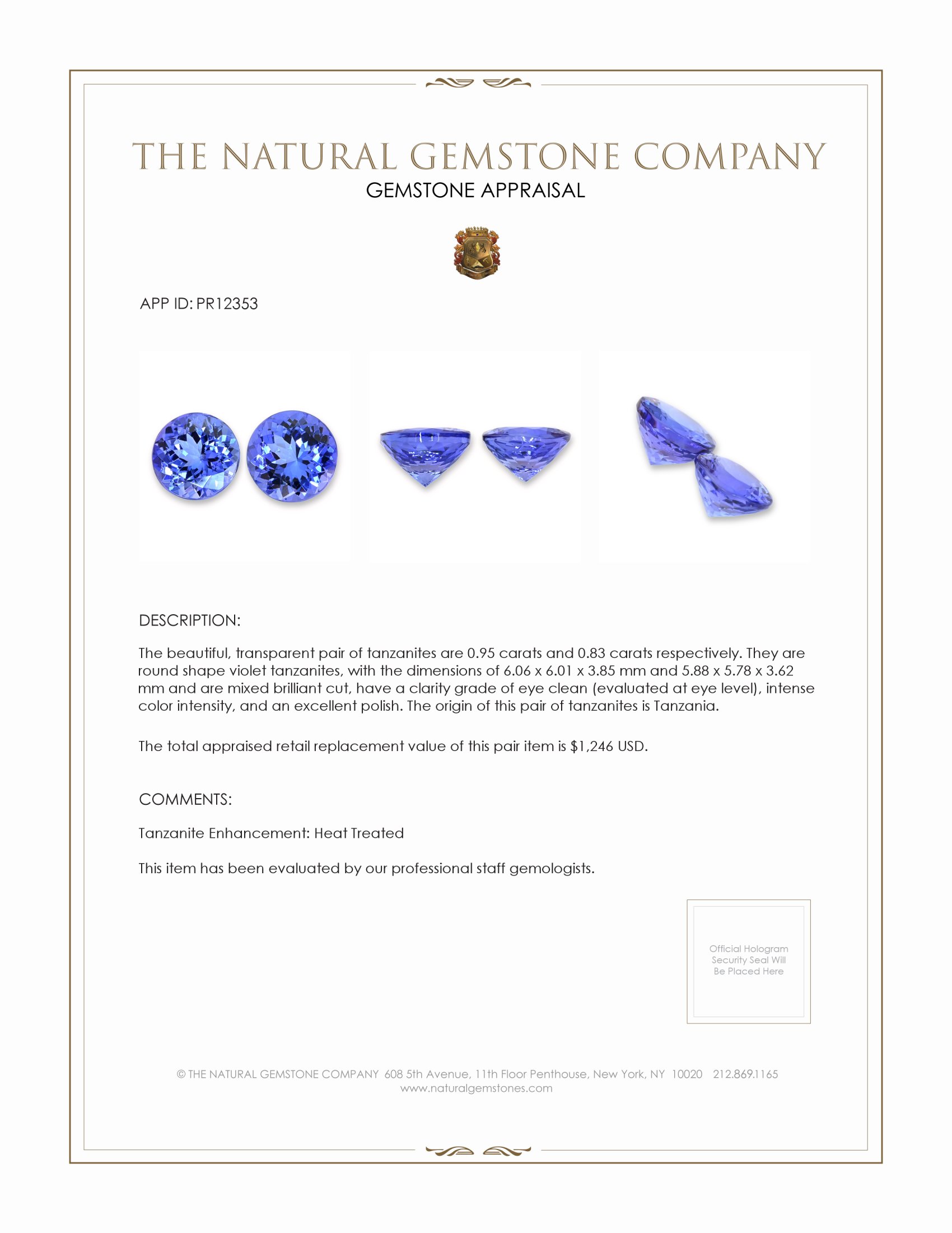 1.78 Ct.Tw. Violet Tanzanite Pair from Tanzania
