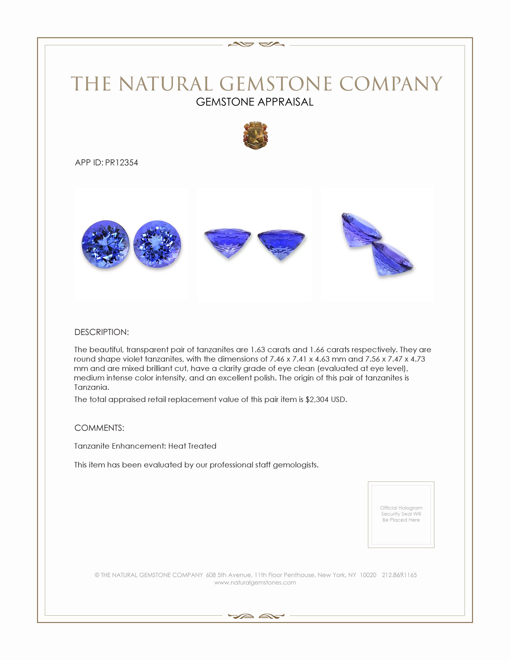 3.29 Ct.Tw. Tanzanite Pair from Tanzania