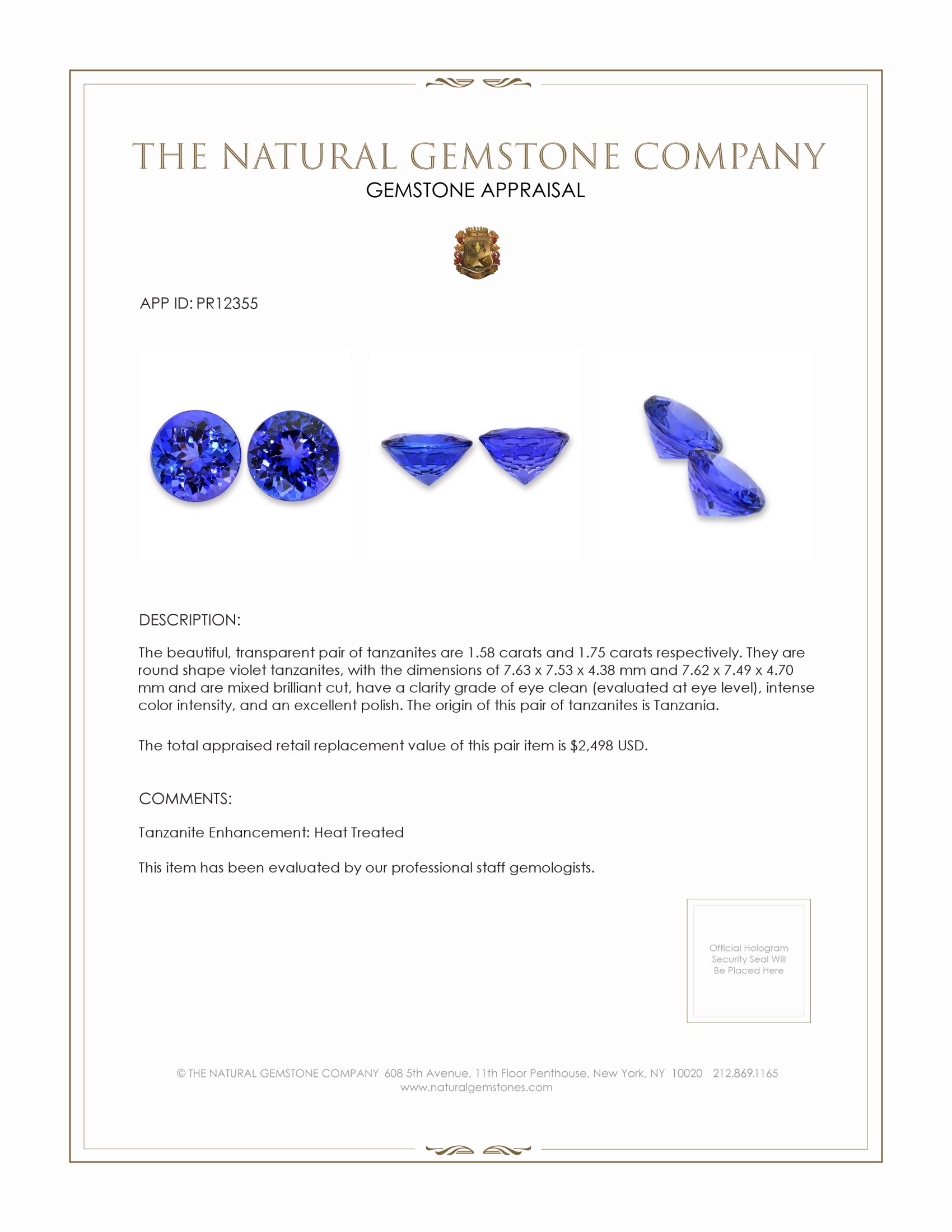 3.33 Ct.Tw. Tanzanite Pair from Tanzania