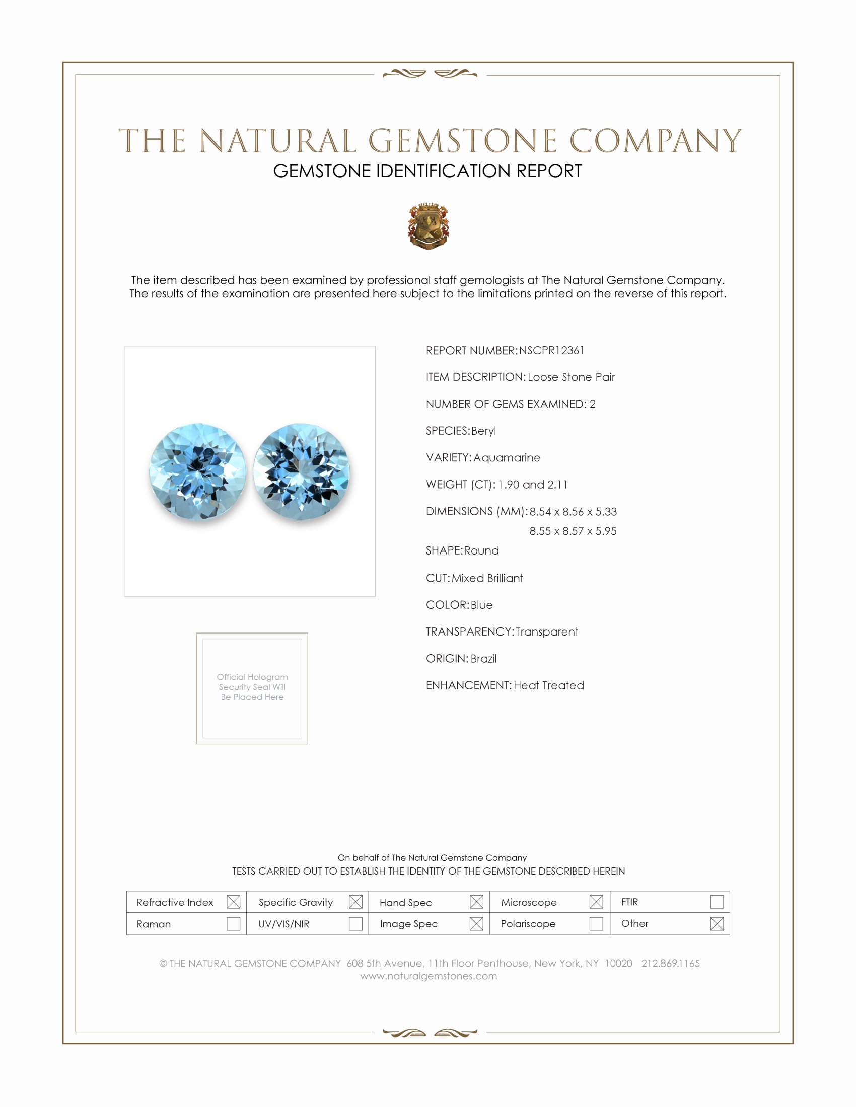 4.01 Ct.Tw. Blue Aquamarine Pair from Brazil