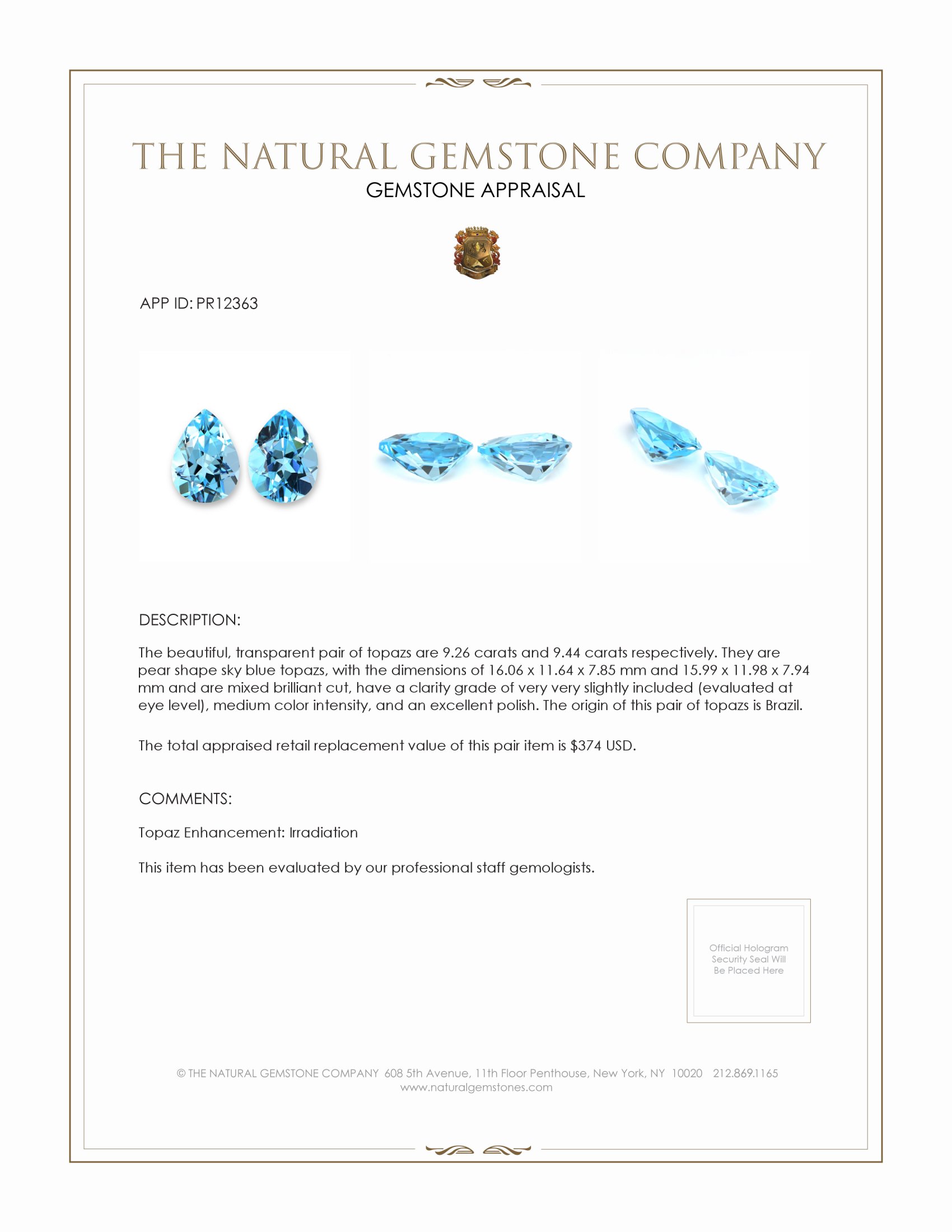 18.70 Ct.Tw. Topaz Pair from Brazil